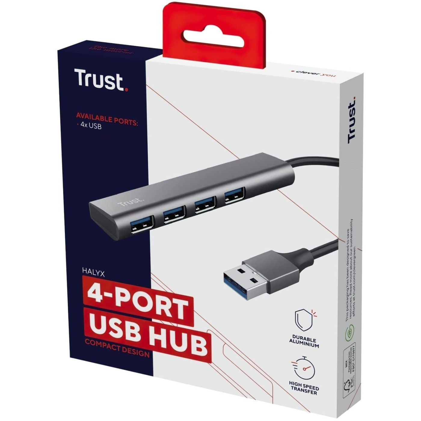 USB-Хаб Trust USB-хаб Halyx 4-Port USB-A 3.2 Grey (24947_TRUST)