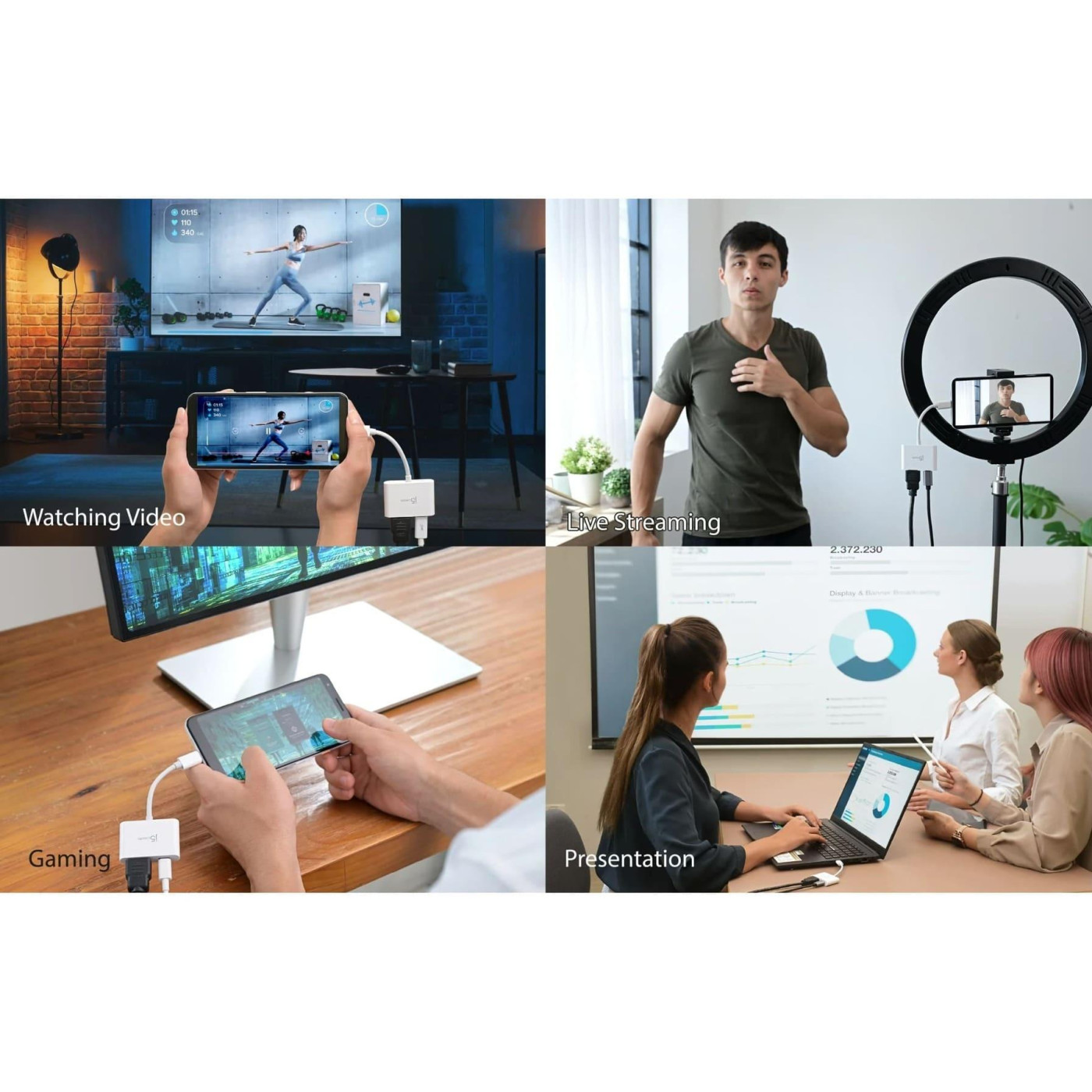Багатопортовий мультиадаптер J5create JCA152-N, USB-C 2-в-1 білий
