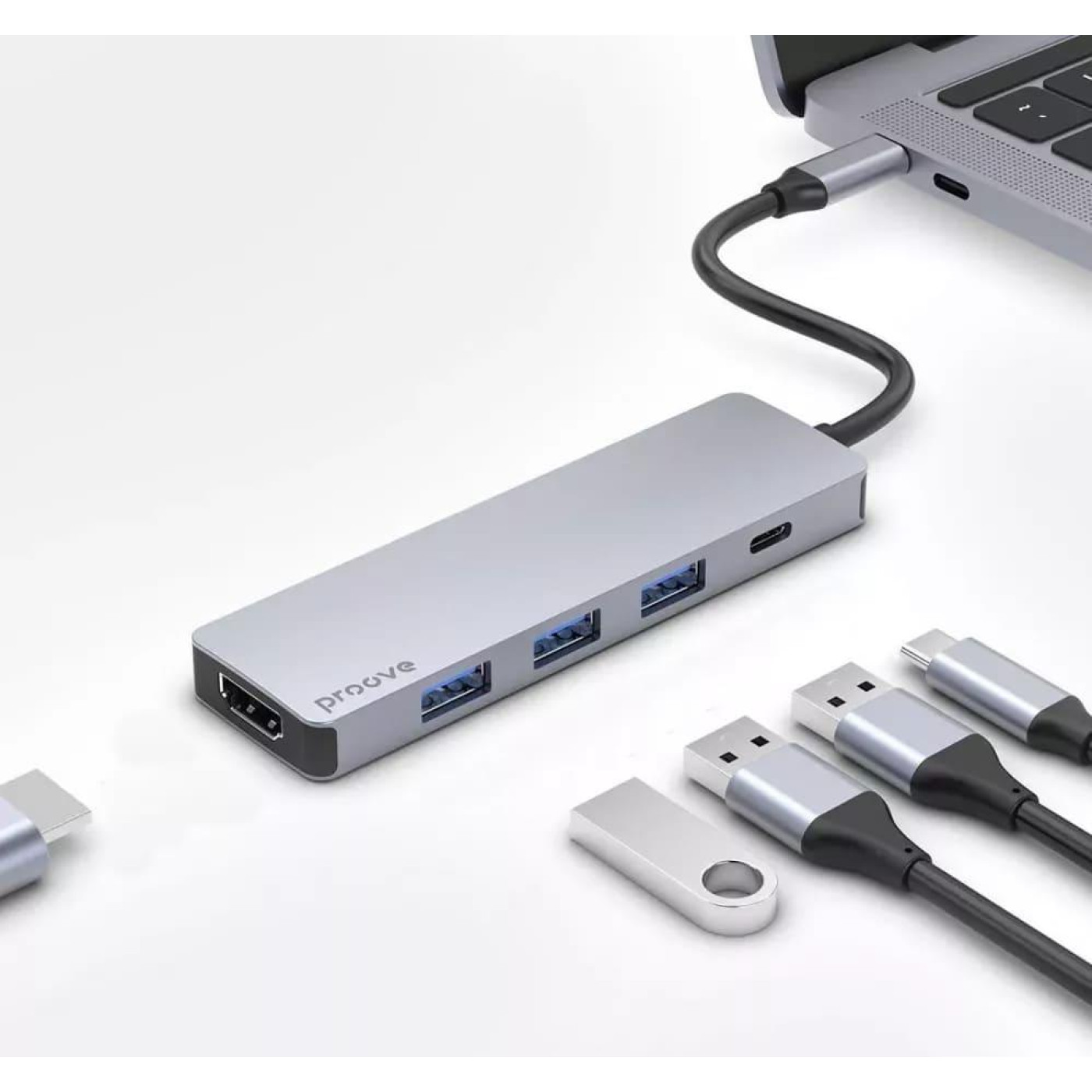 USB-Хаб Proove Type-C-Хаб Iron Link 5 in 1 (3*USB3.0 + Tyce C + HDMI) silver (HBIL00010604)
