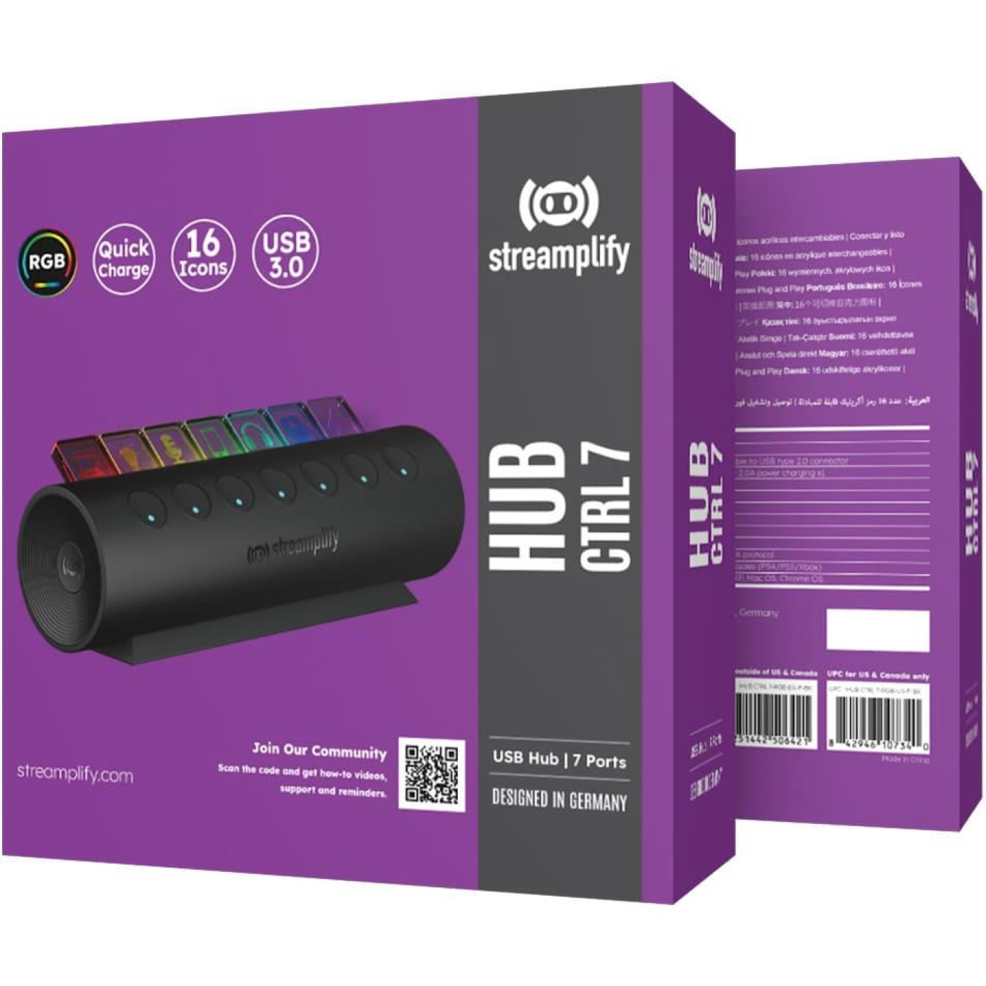 USB-Хаб Streamplify HUB CTRL 7-RGB-EU-F, чорний