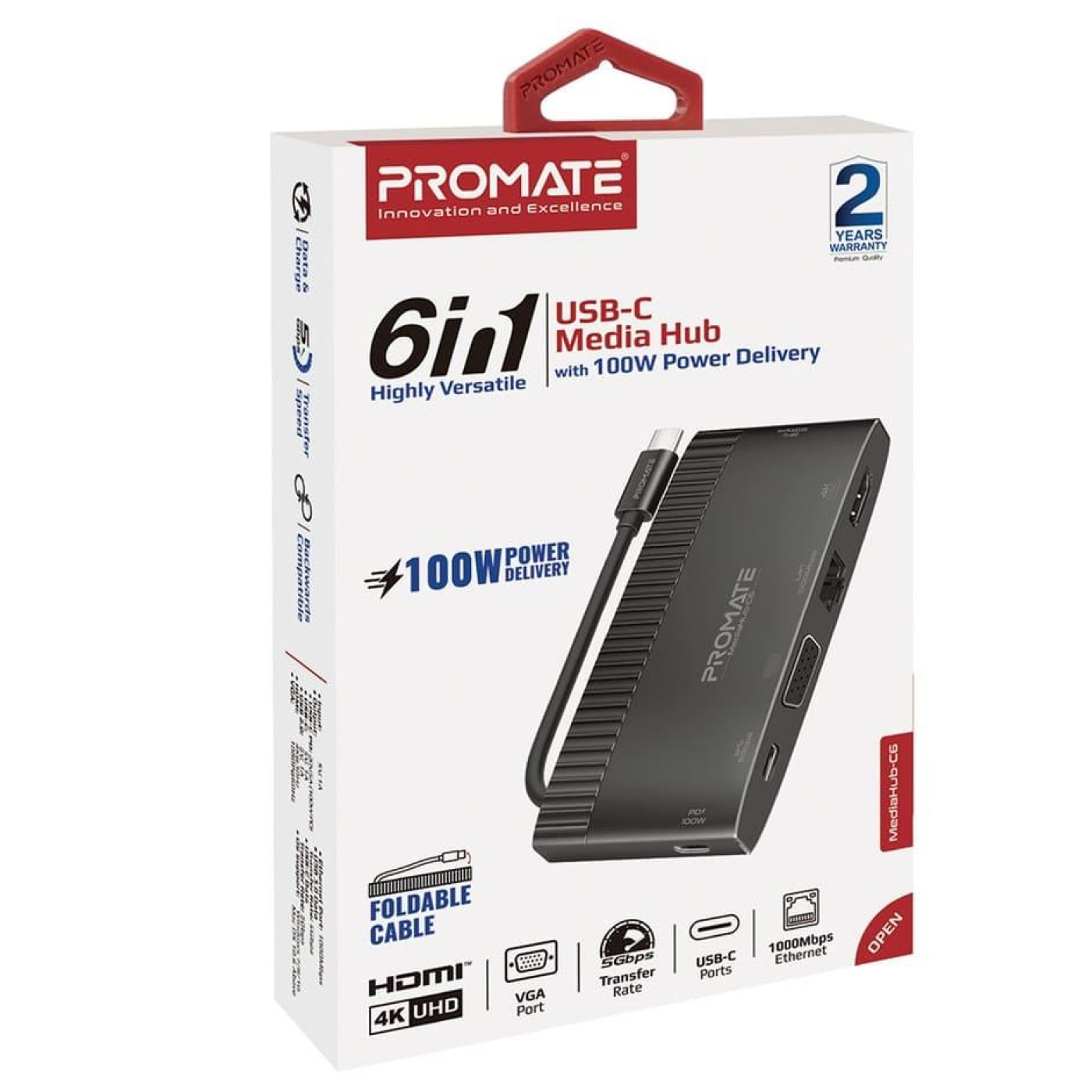 USB-Хаб Promate на 6 портив (mediahub-c6.black)