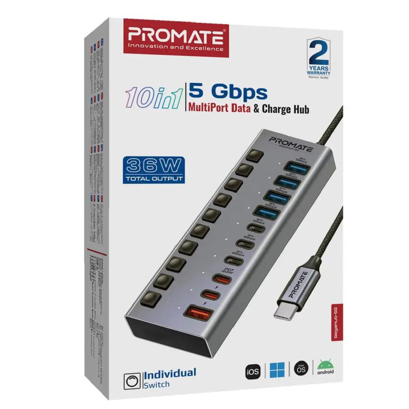 USB-Хаб Promate на 10 портив (gegahub-5g)