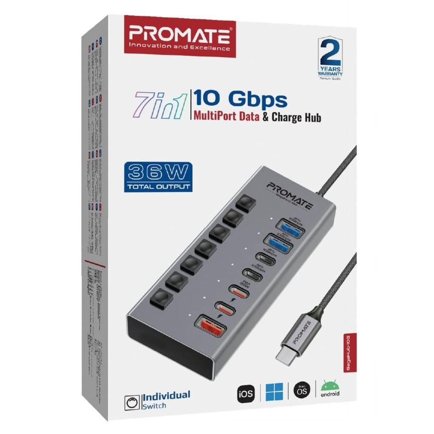 USB-Хаб Promate на 7 портив (gegahub-10g)