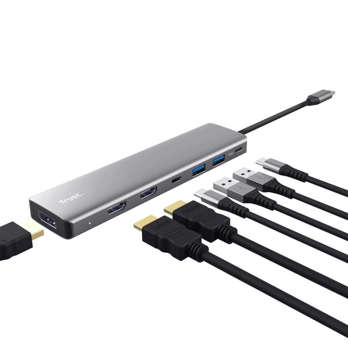 USB-Хаб Trust Dalyx 7in1 USB-C> 2xUSB-А 3.2/2xUSB-С/2xHDMI/Display Port, Алюминий, 0.16м, Сирий (25661_TRUST)