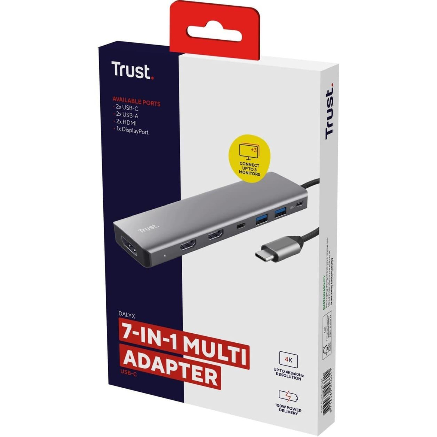 USB-Хаб Trust Dalyx 7in1 USB-C> 2xUSB-А 3.2/2xUSB-С/2xHDMI/Display Port, Алюминий, 0.16м, Сирий (25661_TRUST)