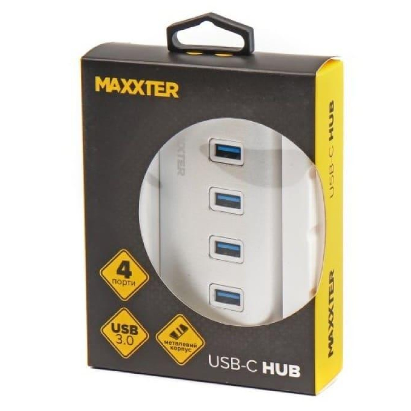 USB-Хаб Maxxter USB Type-C 4хUSB3.0 Silver (HU3С-4P-01)