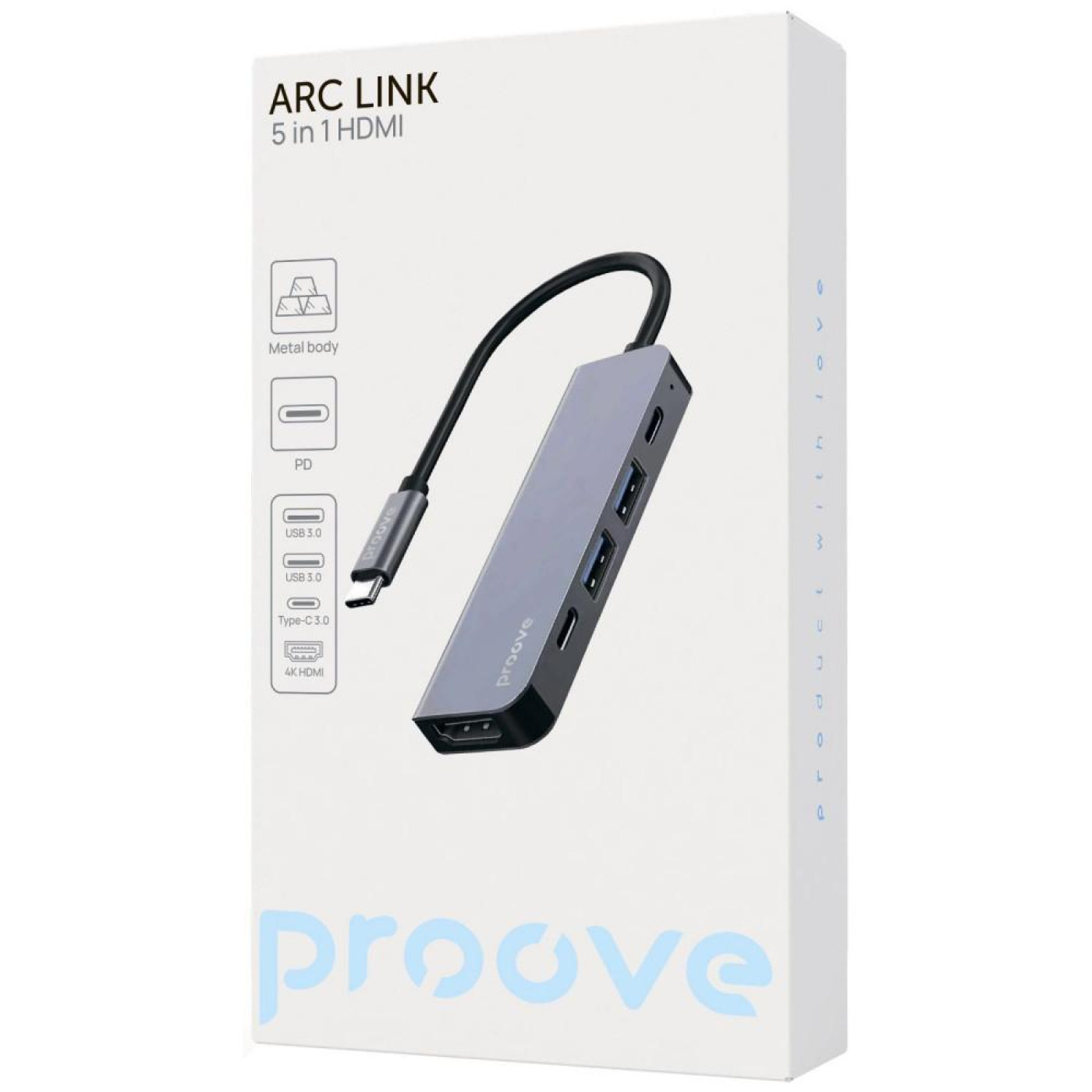 USB-Хаб Proove Type-C-Хаб Arc Link 5 in 1 (2*Type-C + 2*USB3.0 + HDMI) silver (HBAL00010604)
