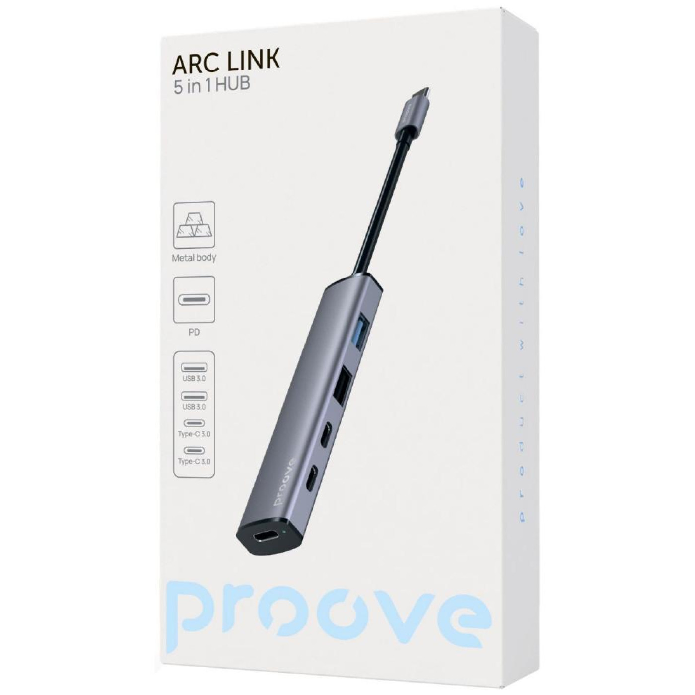 USB-Хаб Proove Type-C-Хаб Arc Link 5 in 1 (2*USB + 3*Type-C) silver (HBAL00222024)