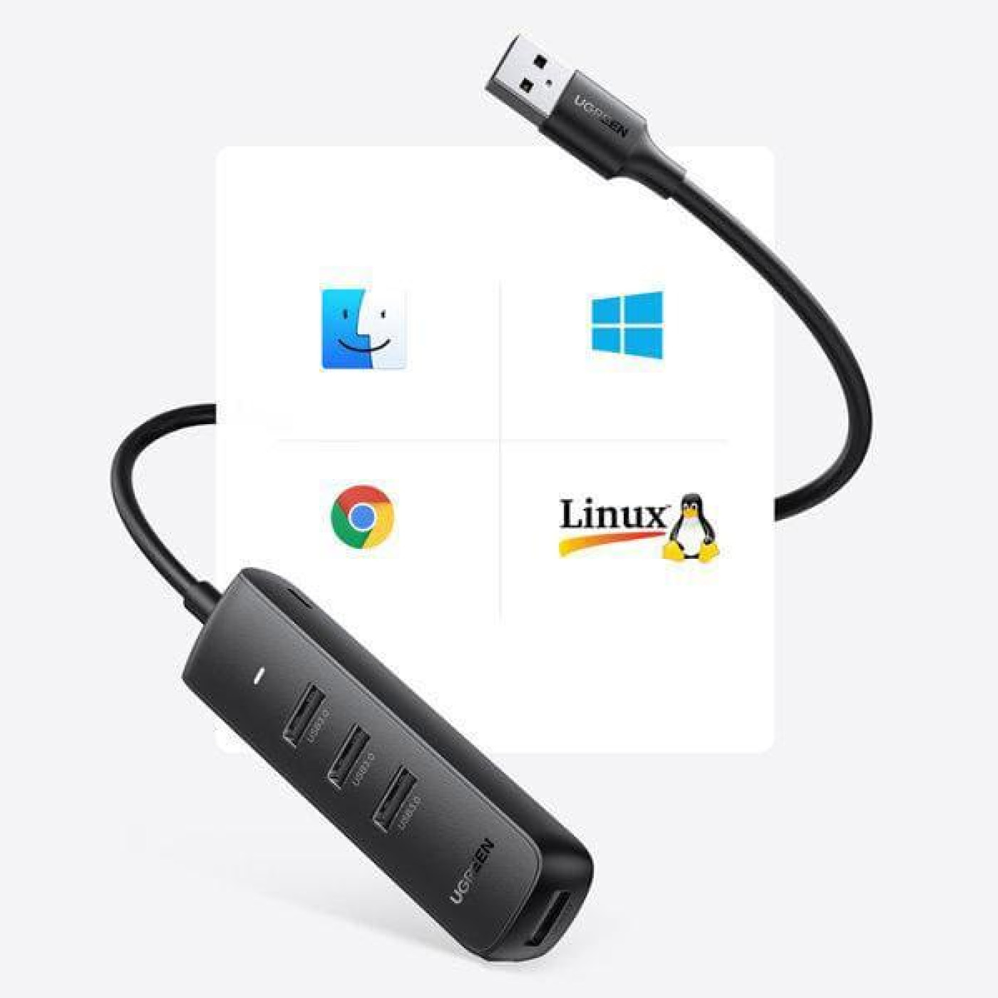 USB-Хаб Ugreen USB-хаб CM416 USB 3.0 4-Port Hub 1m Black (80657)