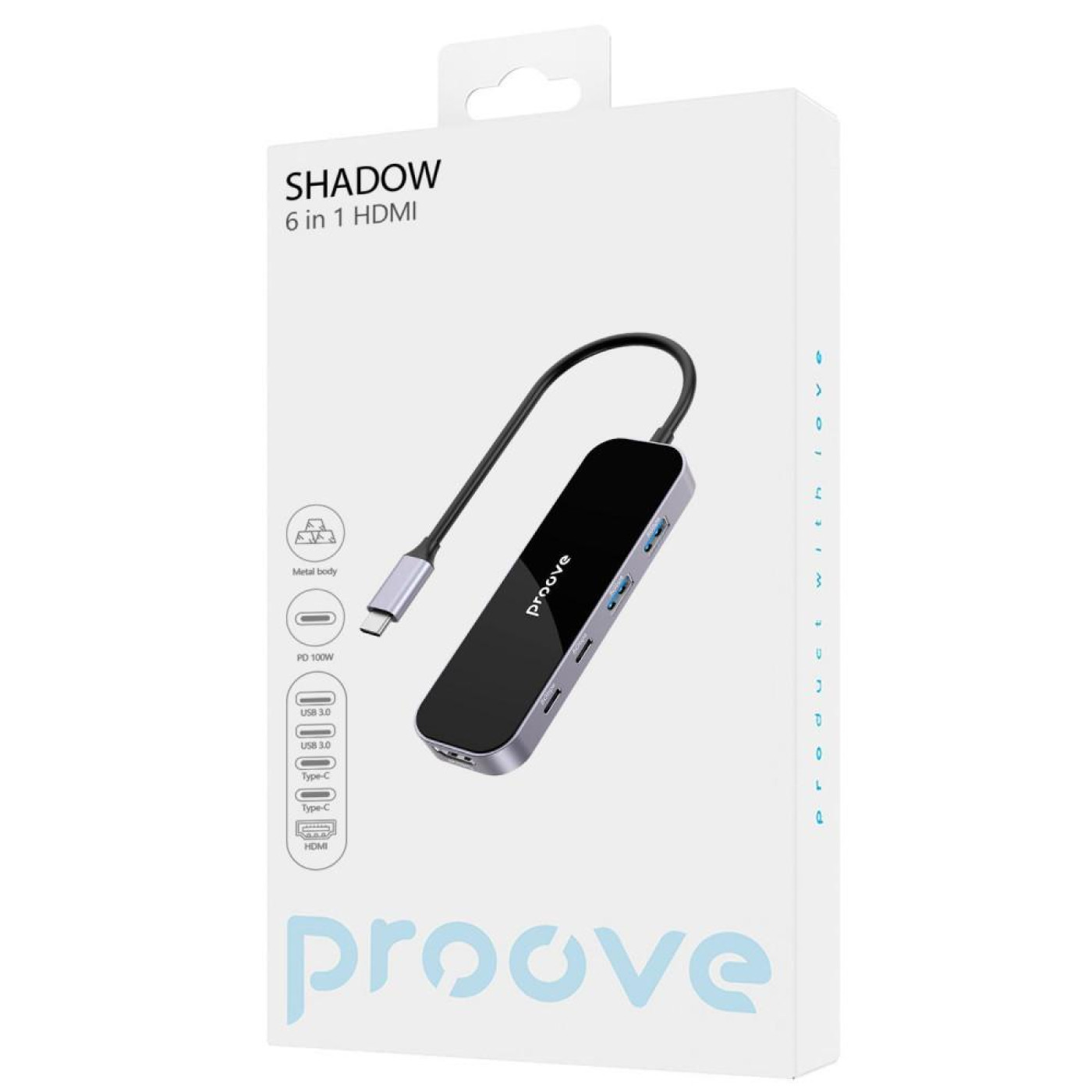 USB-Хаб Type-C-Хаб Proove Shadow (2*USB3.0 + Type-C + PD100W + HDMI) dark gray (HBSW10221205)