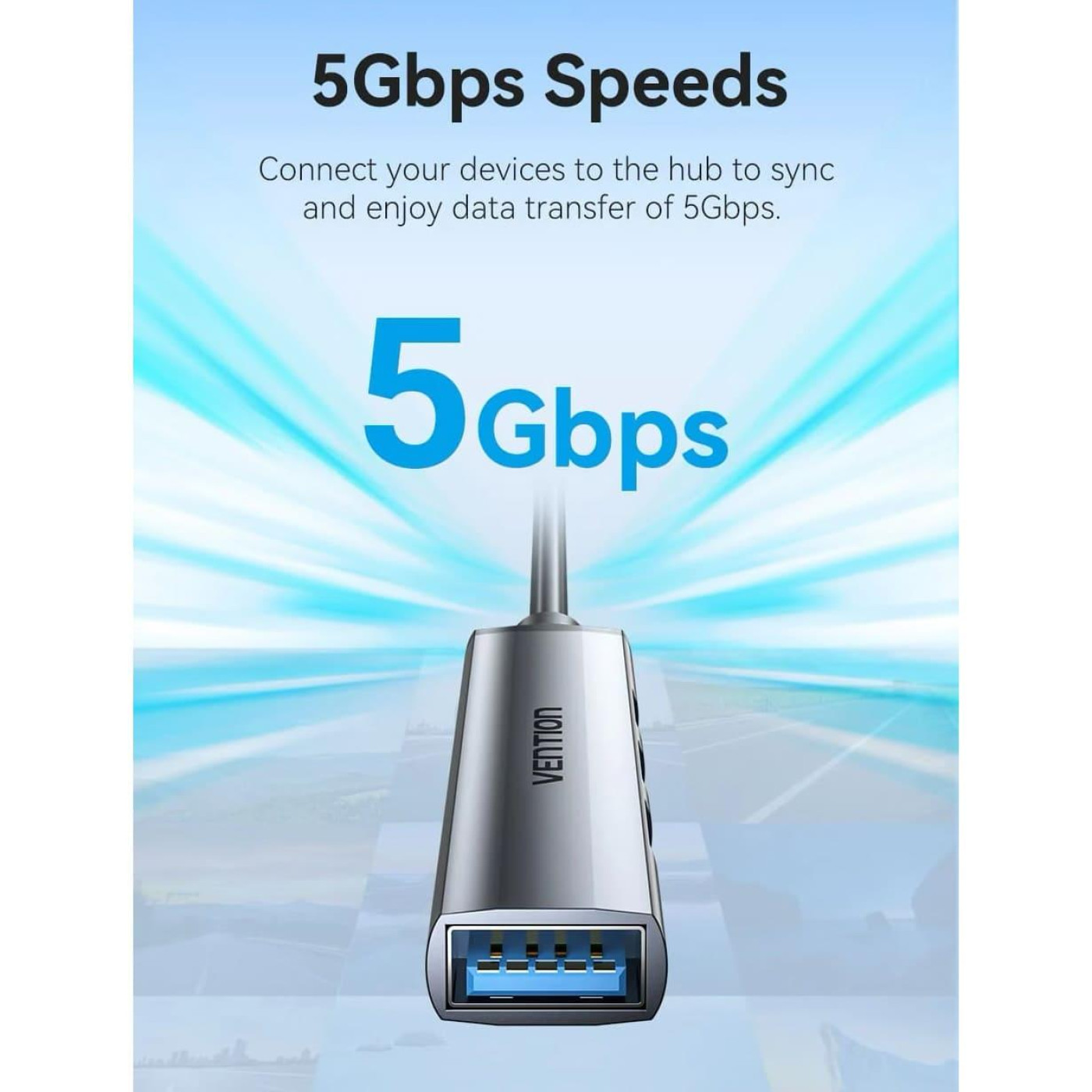 Хаб USB 3.0 -> 1xUSB 3.0/3xUSB 2.0, 0.15м, 5 Гбіт/с, Grey Vention