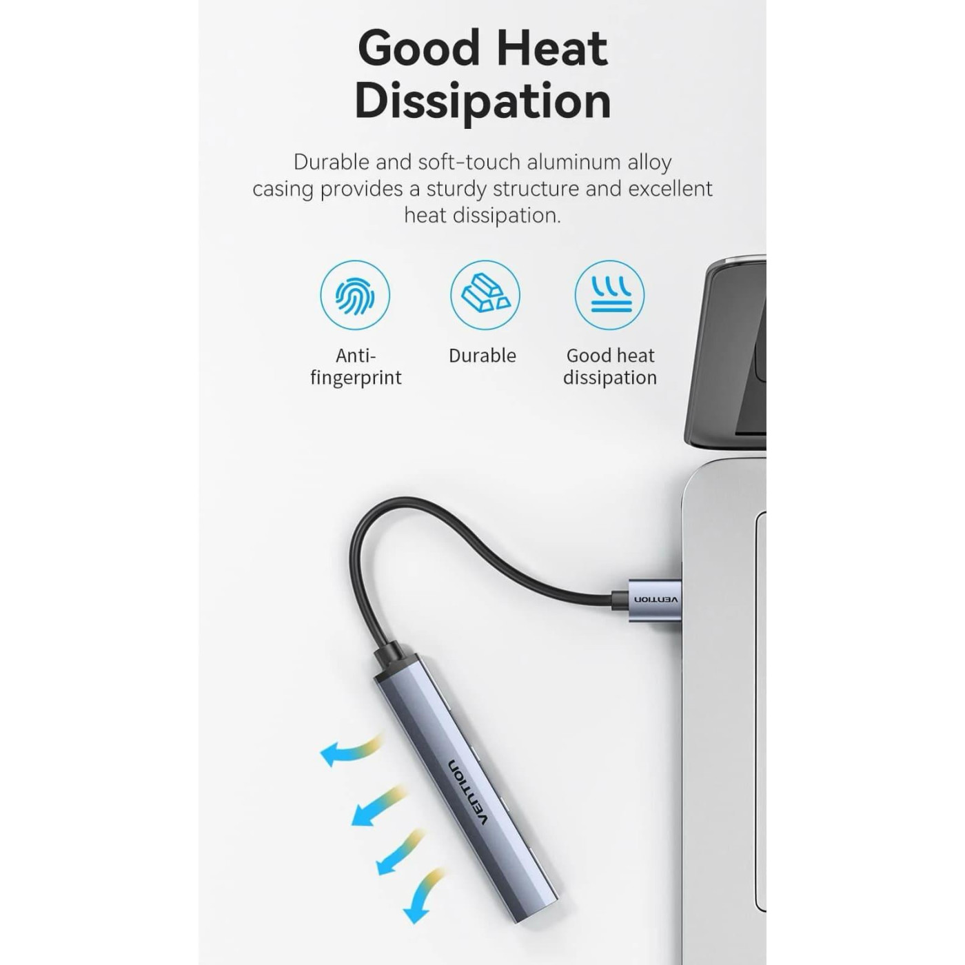 Хаб USB 3.0 -> 1xUSB 3.0/3xUSB 2.0, 0.15м, 5 Гбіт/с, Grey Vention