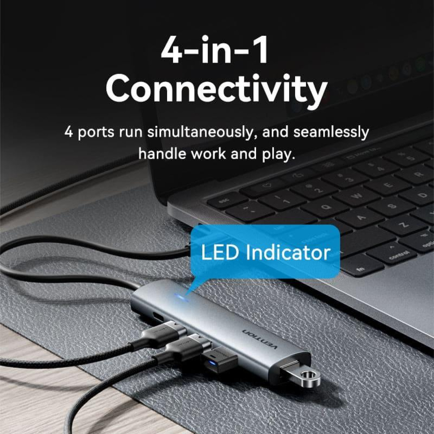 USB-Хаб Vention USB 3.0 Type-C -> 4xUSB 3.0/1xUSB-C, 5Gbps, Black (TGZHB)