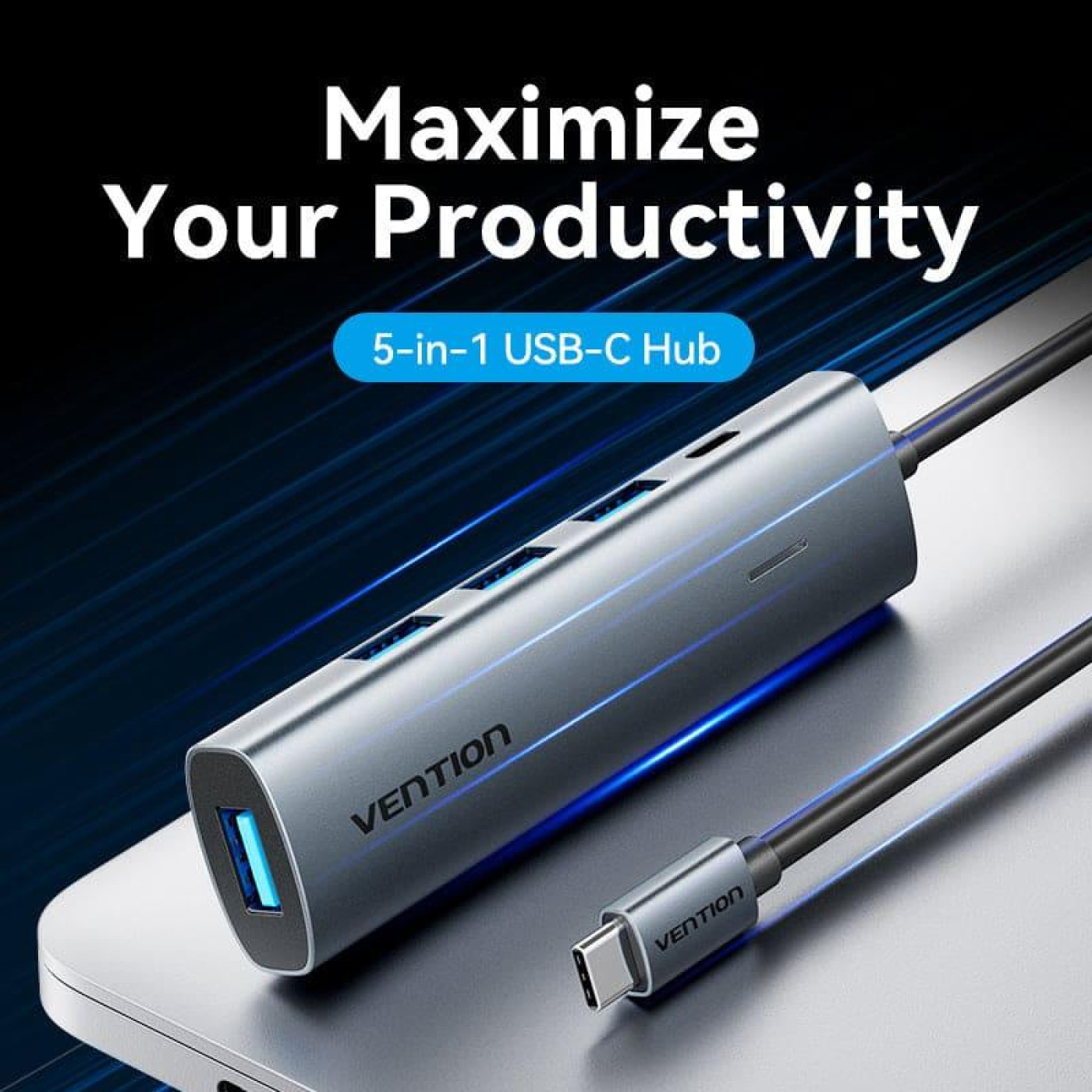 USB-Хаб Vention USB 3.0 Type-C -> 4xUSB 3.0/1xUSB-C, 5Gbps, Black (TGZHB)