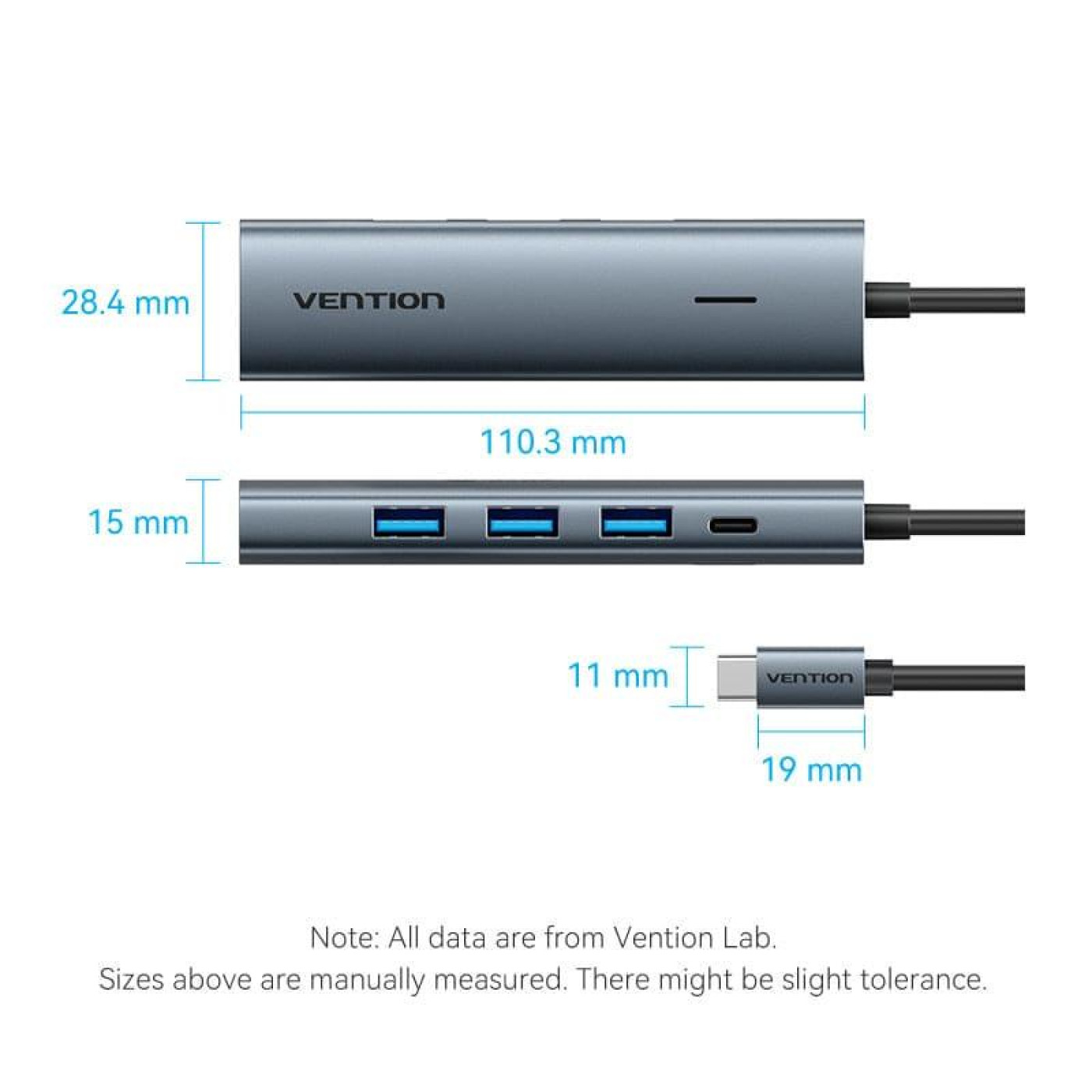 USB-Хаб Vention USB 3.0 Type-C -> 4xUSB 3.0/1xUSB-C, 5Gbps, Black (TGZHB)