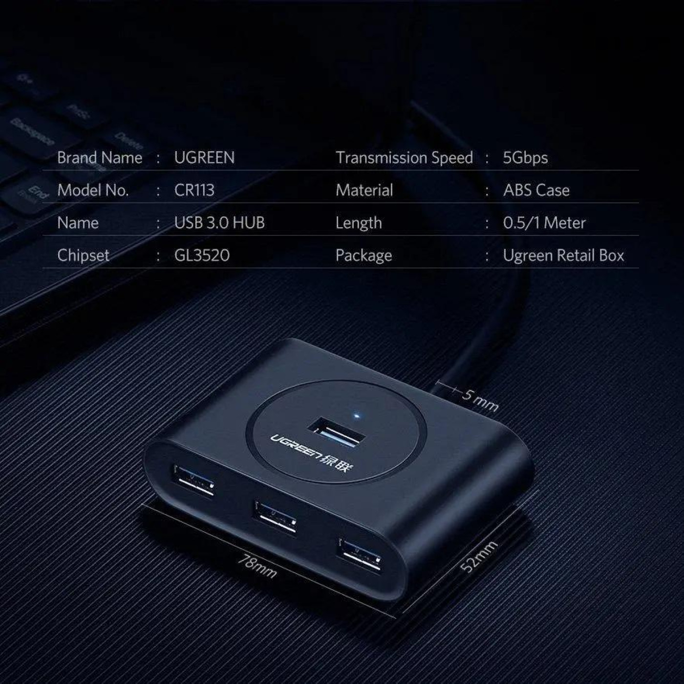 USB-Хаб Ugreen USB 3.0 Hub 0.5m (Black) (UGR-20290)