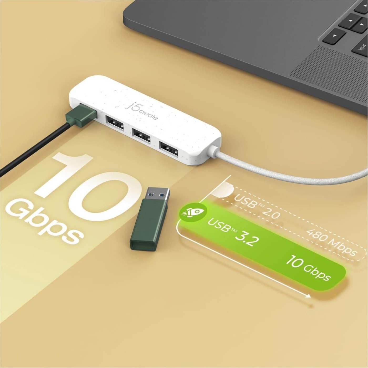 USB-Хаб j5create JCH341EW-N USB-C на 4 USB-A, Билий (JCH341EW-N)