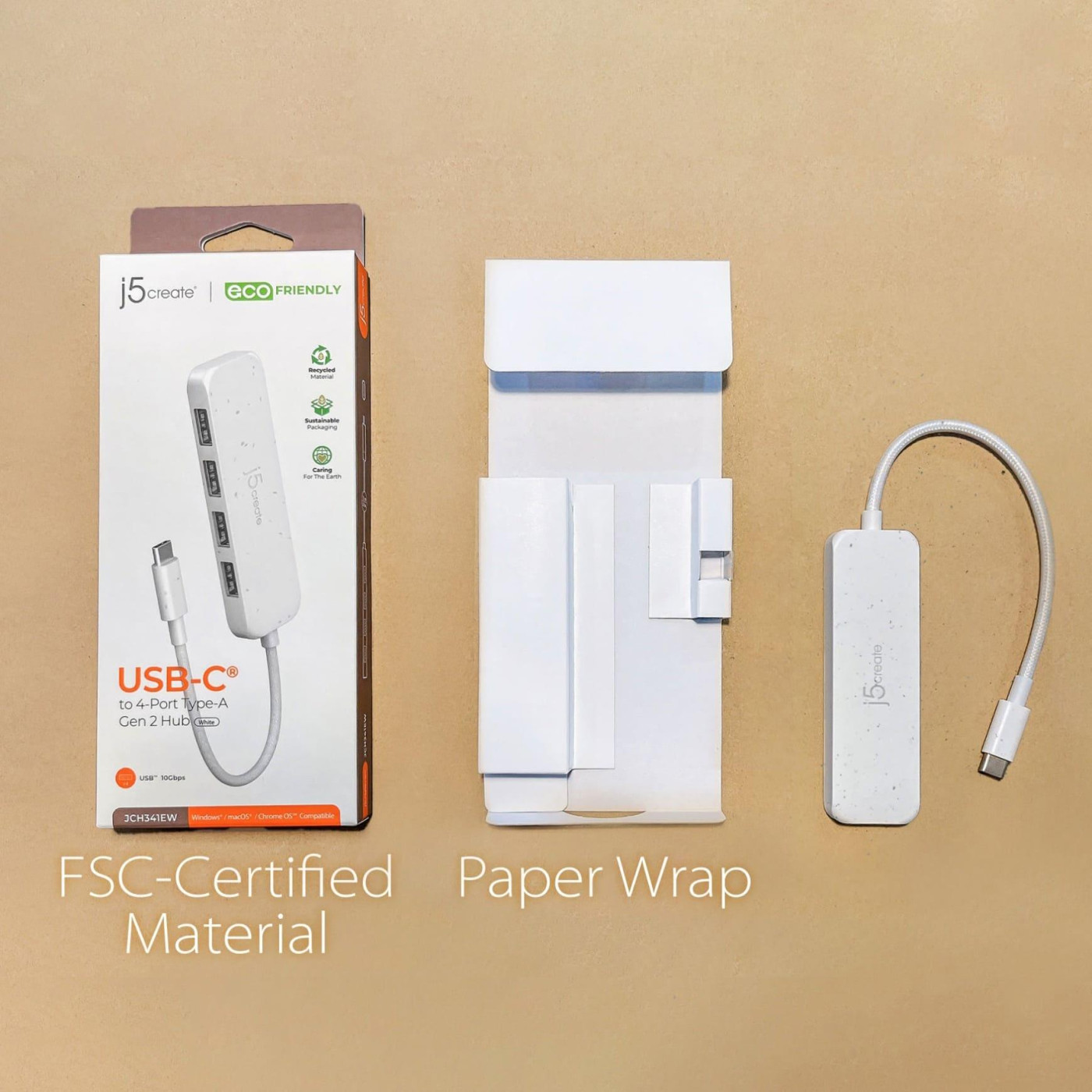 USB-Хаб j5create JCH341EW-N USB-C на 4 USB-A, Билий (JCH341EW-N)