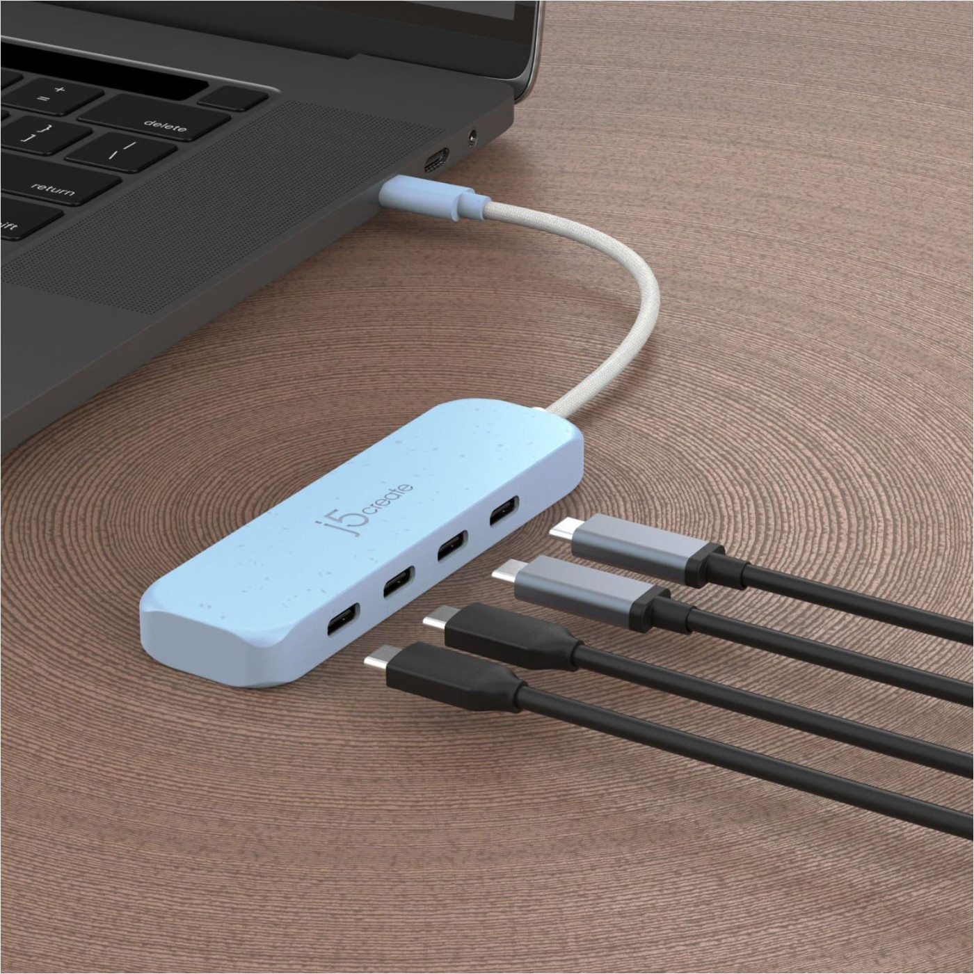 USB-Хаб j5create JCH342EC-N USB-C на 2 USB-A/2 USB-C, блакитний (JCH342EC-N)