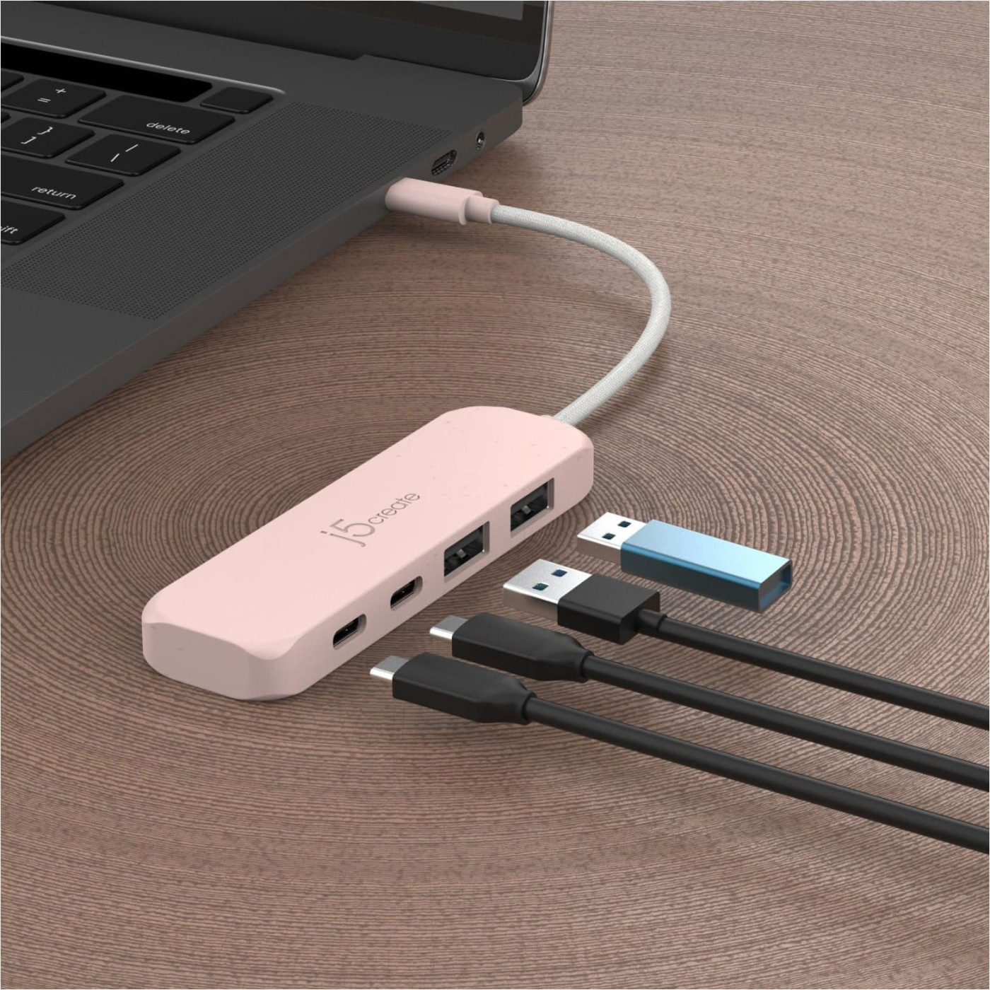 USB-Хаб j5create JCH342ER-N Type-C на 2 USB-A/2 USB-C, червоний (JCH342ER-N)