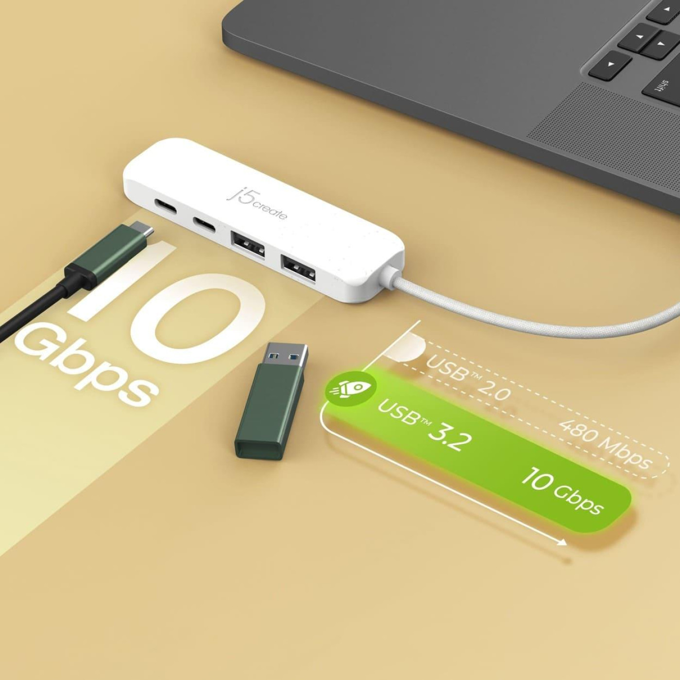 USB-Хаб j5create JCH342EW-N USB-C на 2 USB-A/2 USB-C, билий (JCH342EW-N)