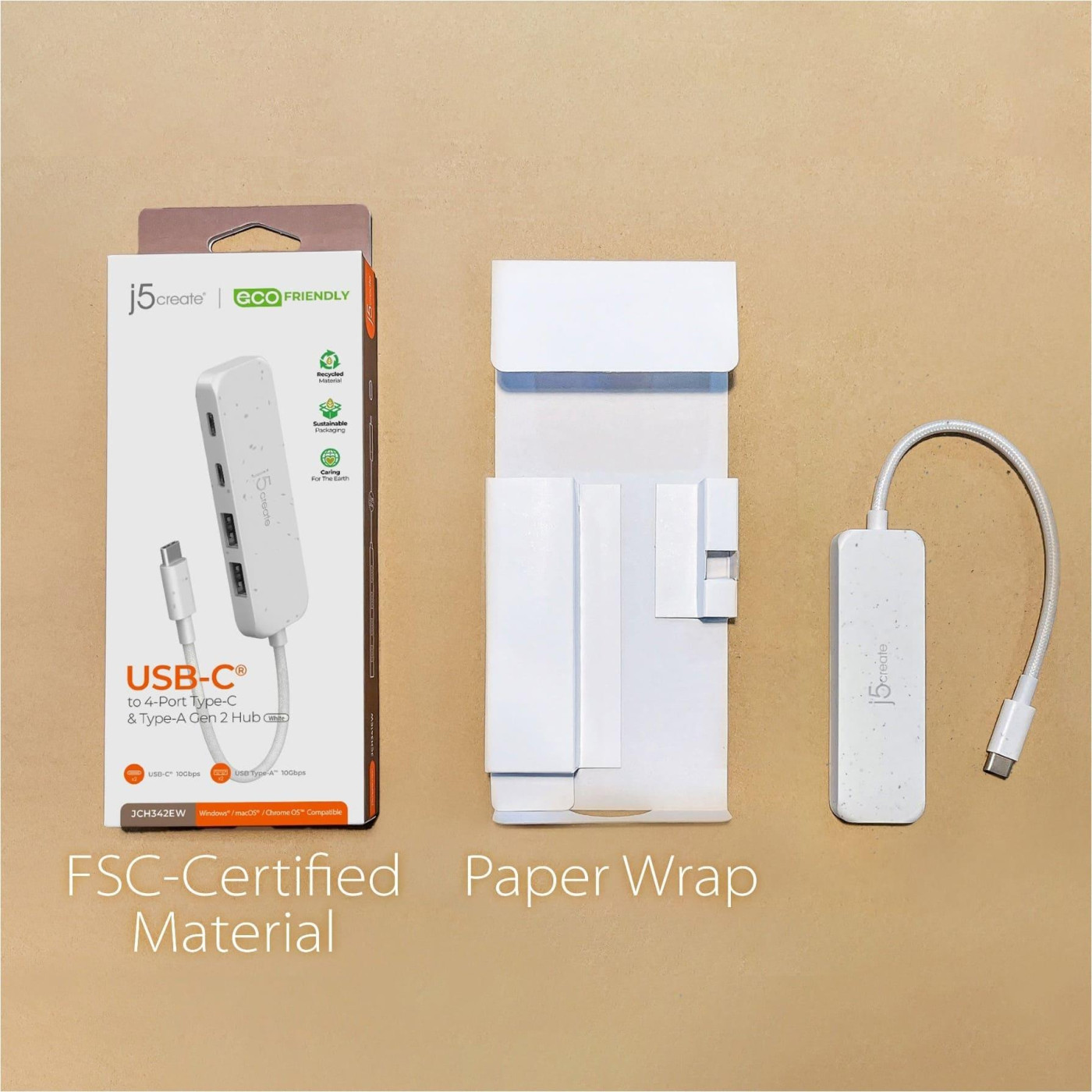 USB-Хаб j5create JCH342EW-N USB-C на 2 USB-A/2 USB-C, билий (JCH342EW-N)