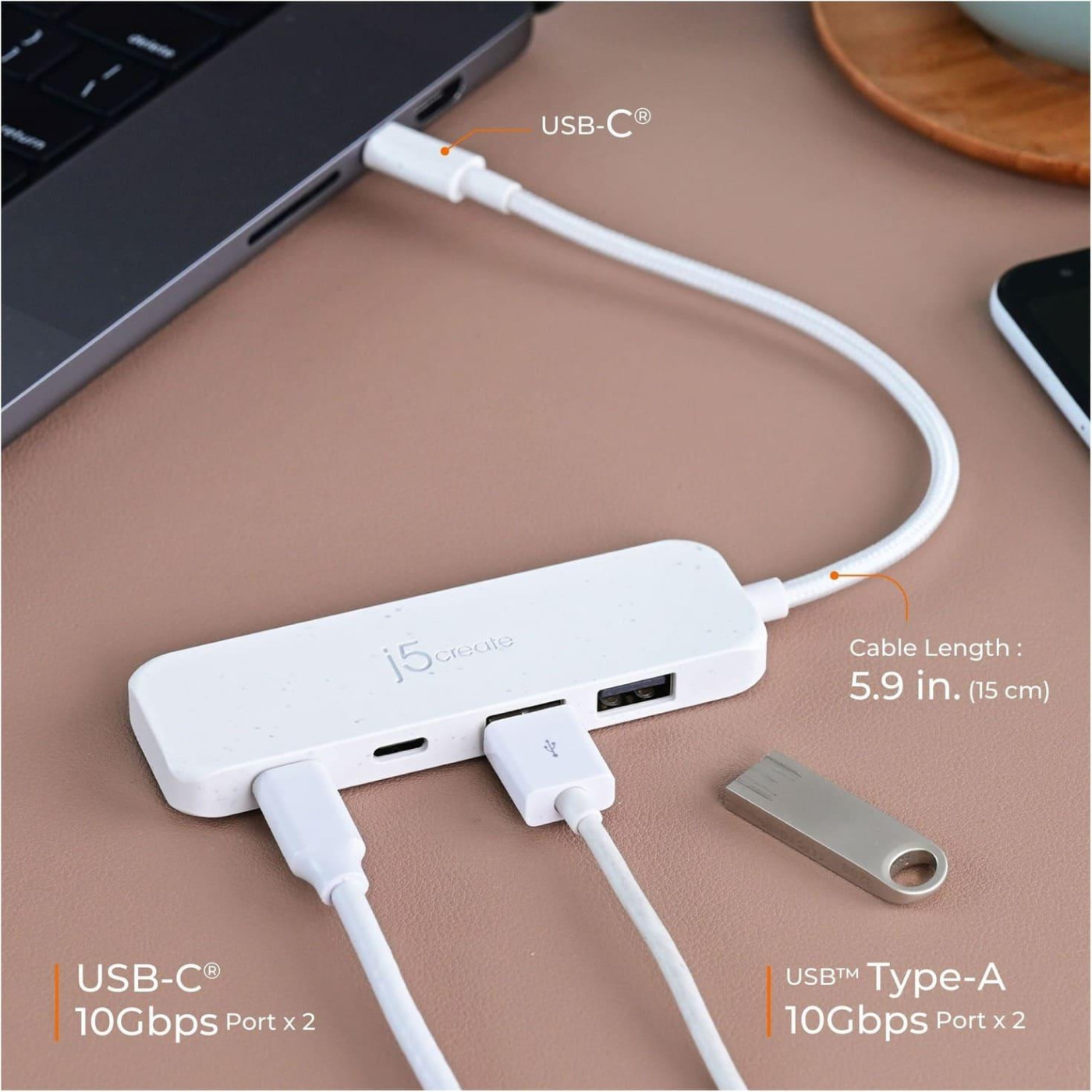 USB-Хаб j5create JCH342EW-N USB-C на 2 USB-A/2 USB-C, билий (JCH342EW-N)