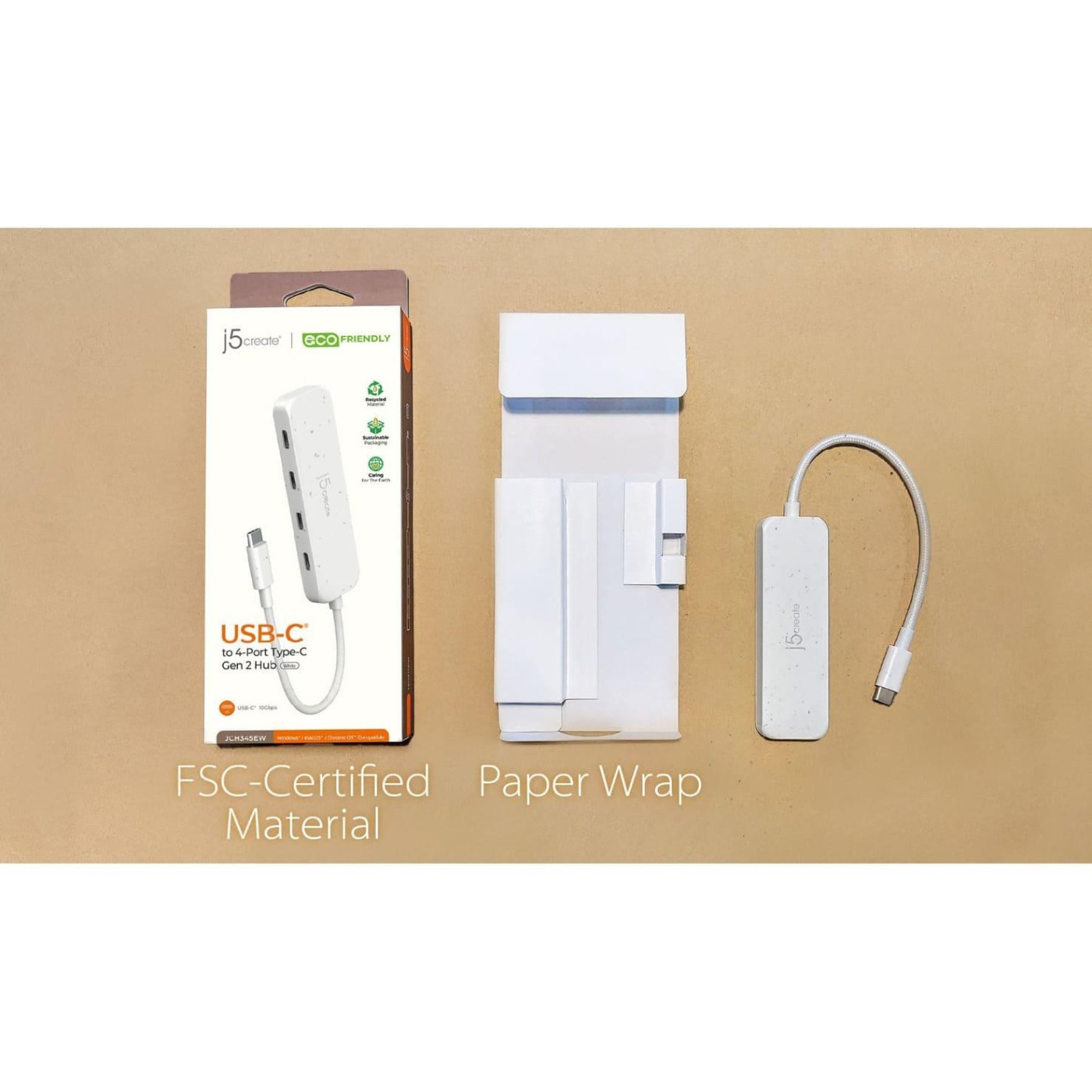 USB-Хаб j5create JCH345EW-N USB-C на 4 USB-С, Билий (JCH345EW-N)