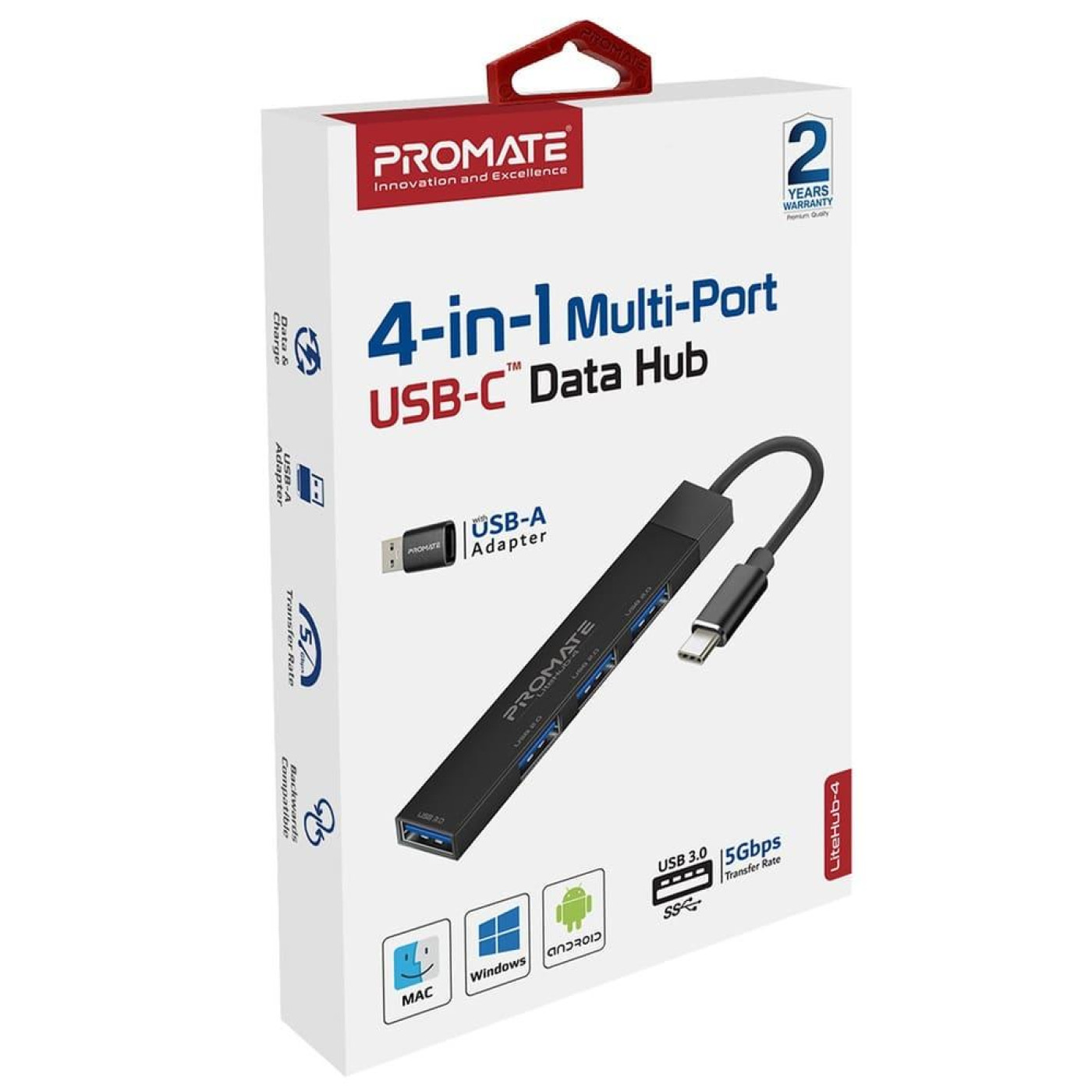 USB-Хаб Promate USB Хаб на 4 порти (litehub-4.black)