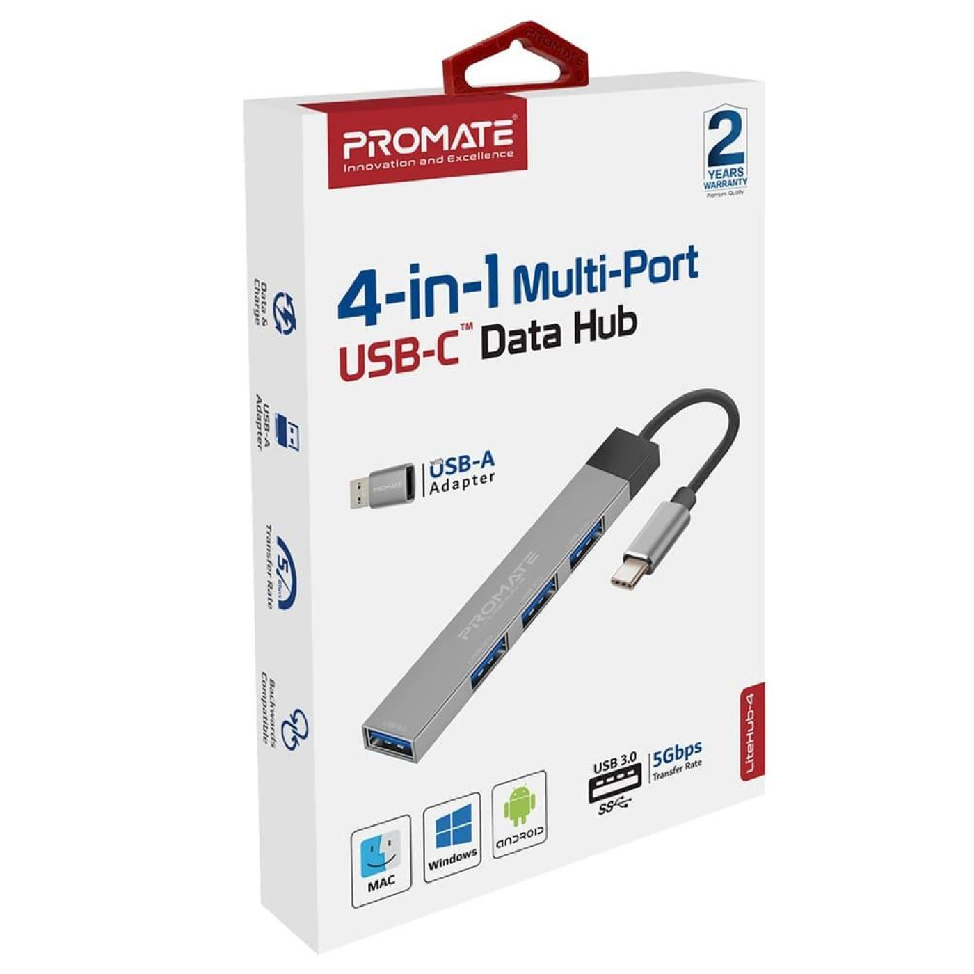USB-Хаб Promate USB Хаб на 4 порти (litehub-4.grey)