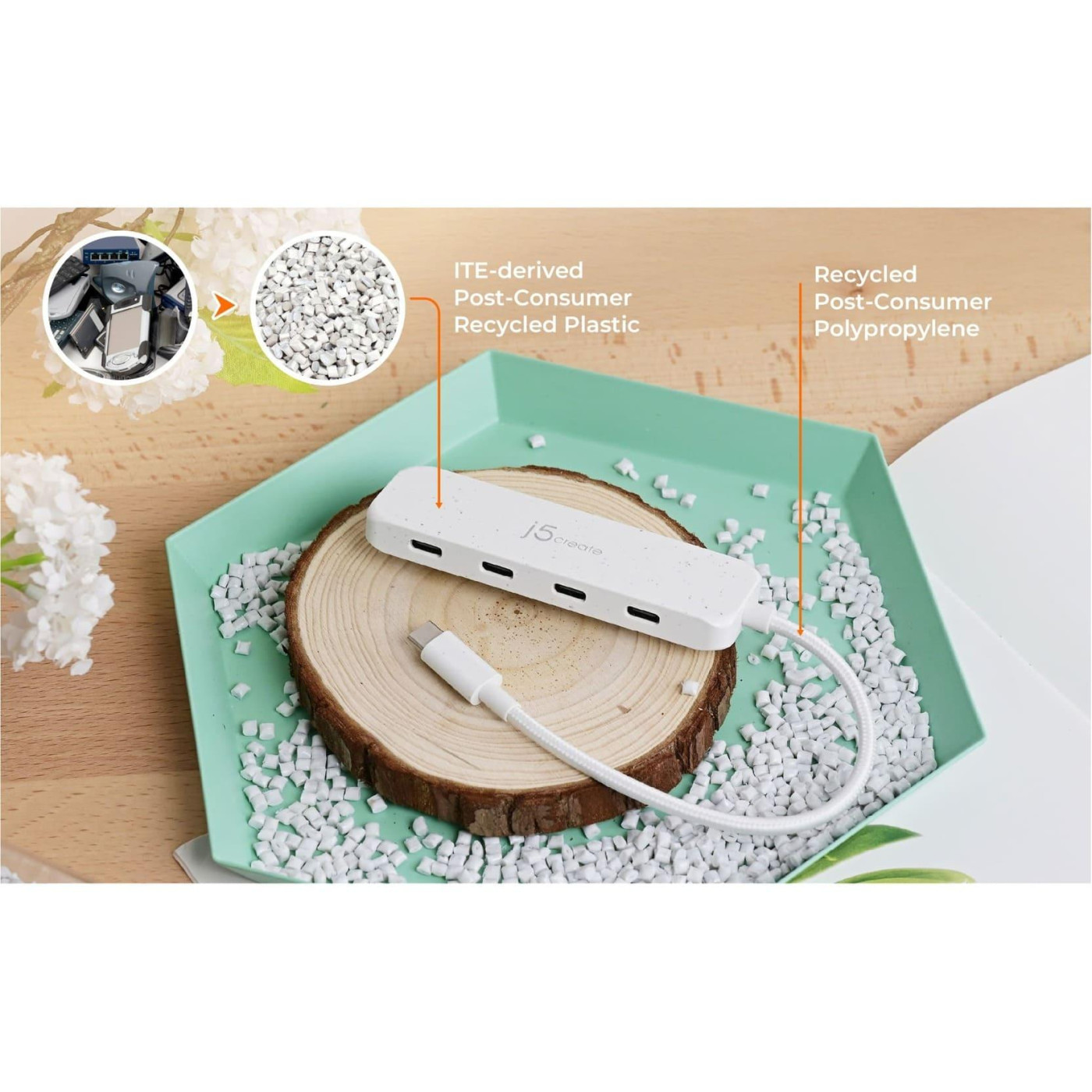 USB-Хаб j5create JCH345EW-N USB-C на 4 USB-С, Билий (JCH345EW-N)