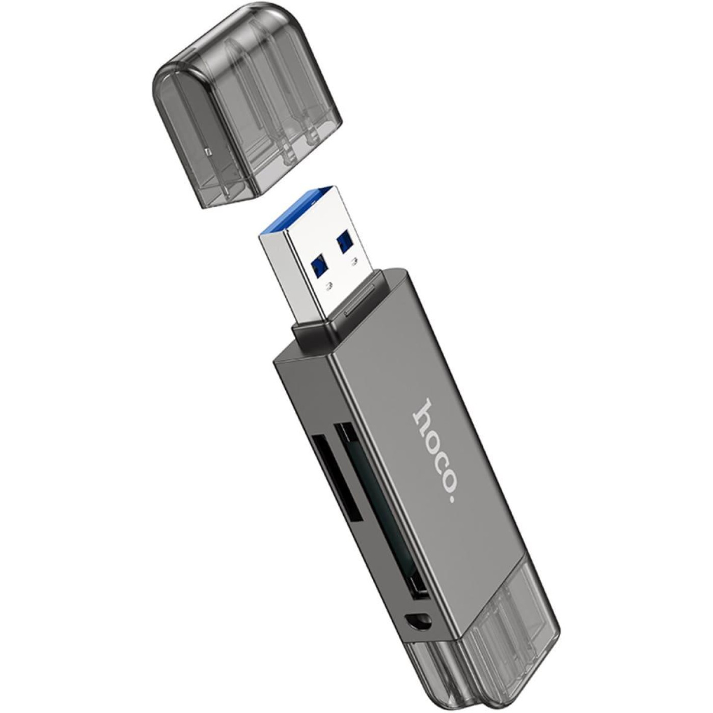 Кардрiдер Hoco HB39 2-in-1 USB-A/USB-C/microSD Gray (6942007604819)