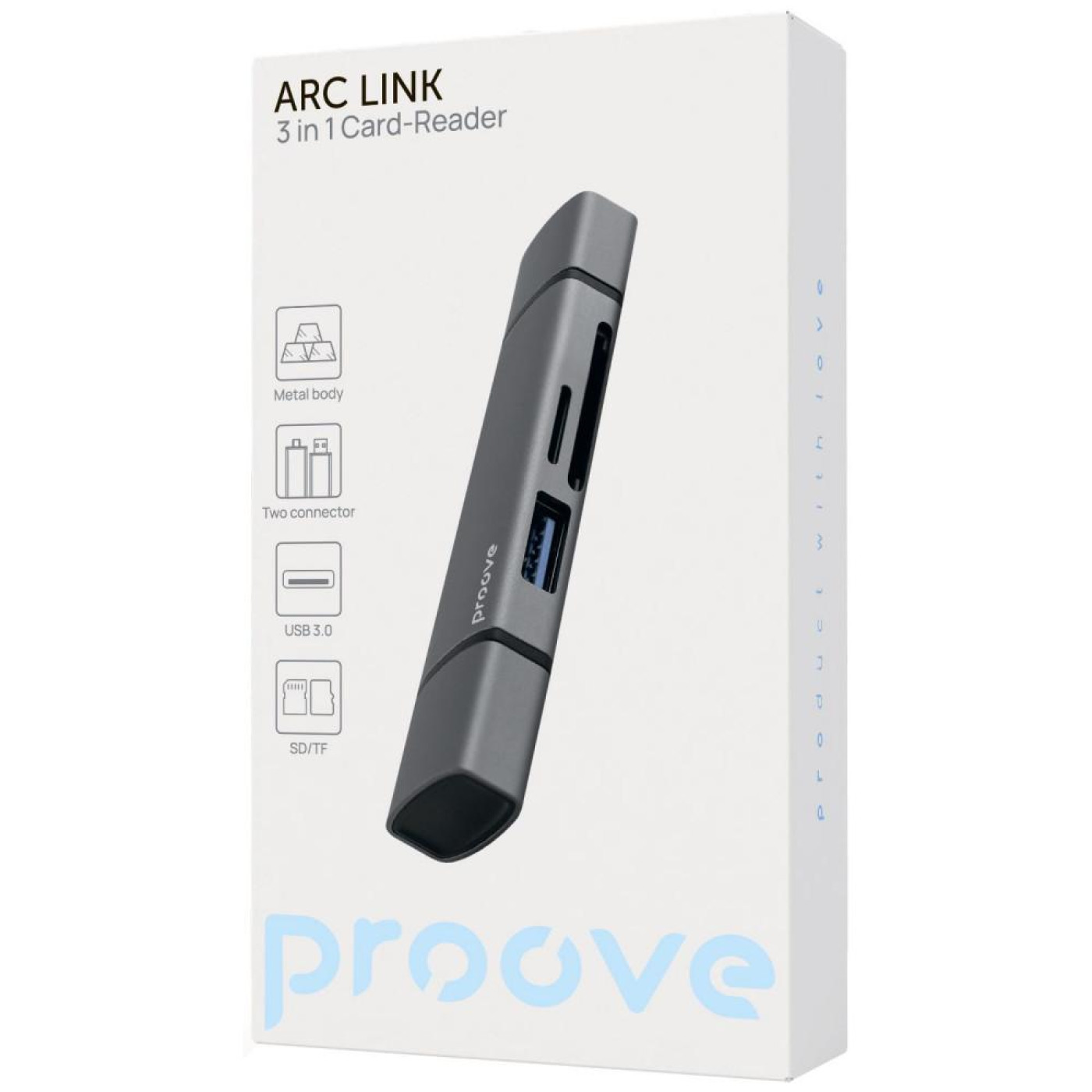 Кардрiдер Proove Arc Link 3 in 1 (USB3.0 + SD Card + Micro SD Card) silver (HBAL00210014)