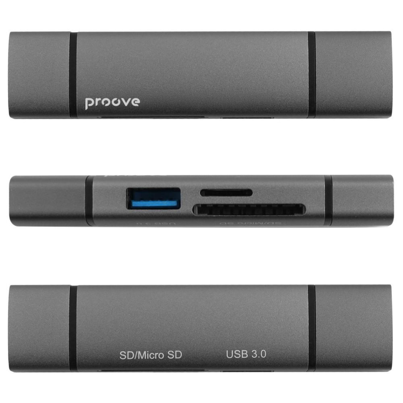 Кардрiдер Proove Arc Link 3 in 1 (USB3.0 + SD Card + Micro SD Card) silver (HBAL00210014)