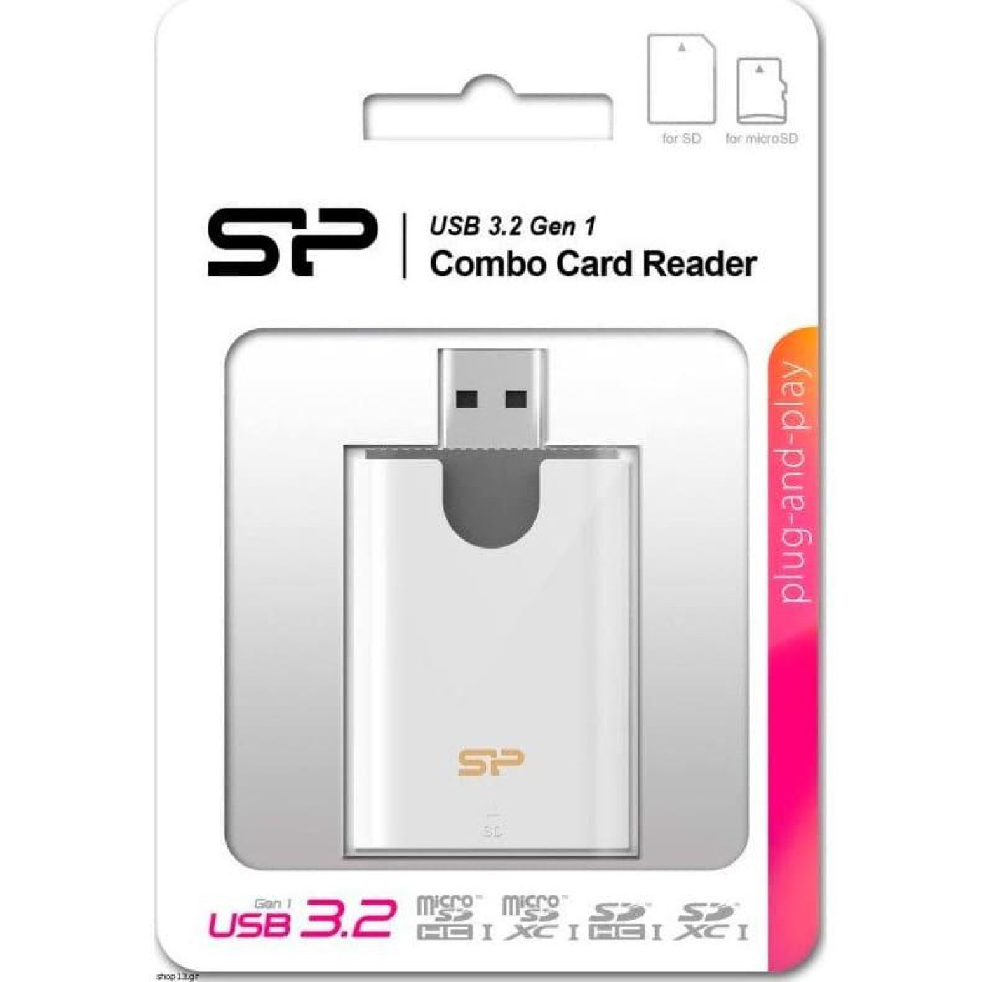 Кардрiдер Silicon Power Card Reader USB3.1 Combo SD/microSD White (SPU3AT5REDEL300W)