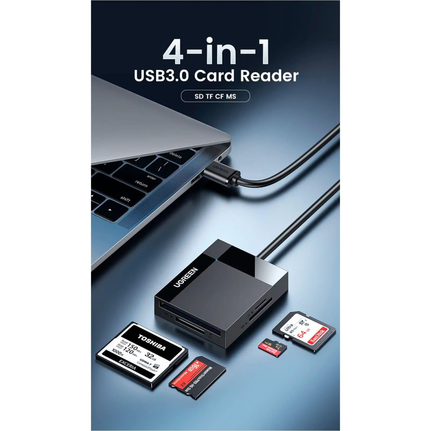 Кардридер Ugreen CR125 USB 3.0 Black (30333)