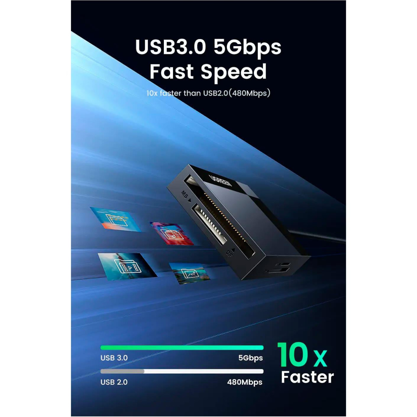 Кардридер Ugreen CR125 USB 3.0 Black (30333)