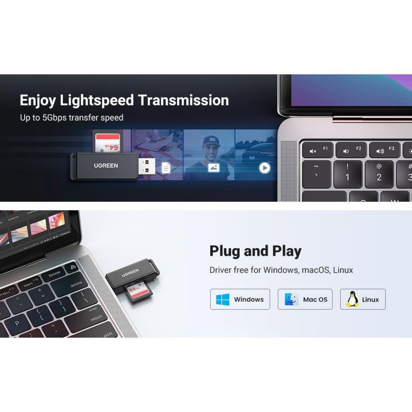 Кардридер Ugreen Card Reader TF/SD USB 3.0 Black (40752)