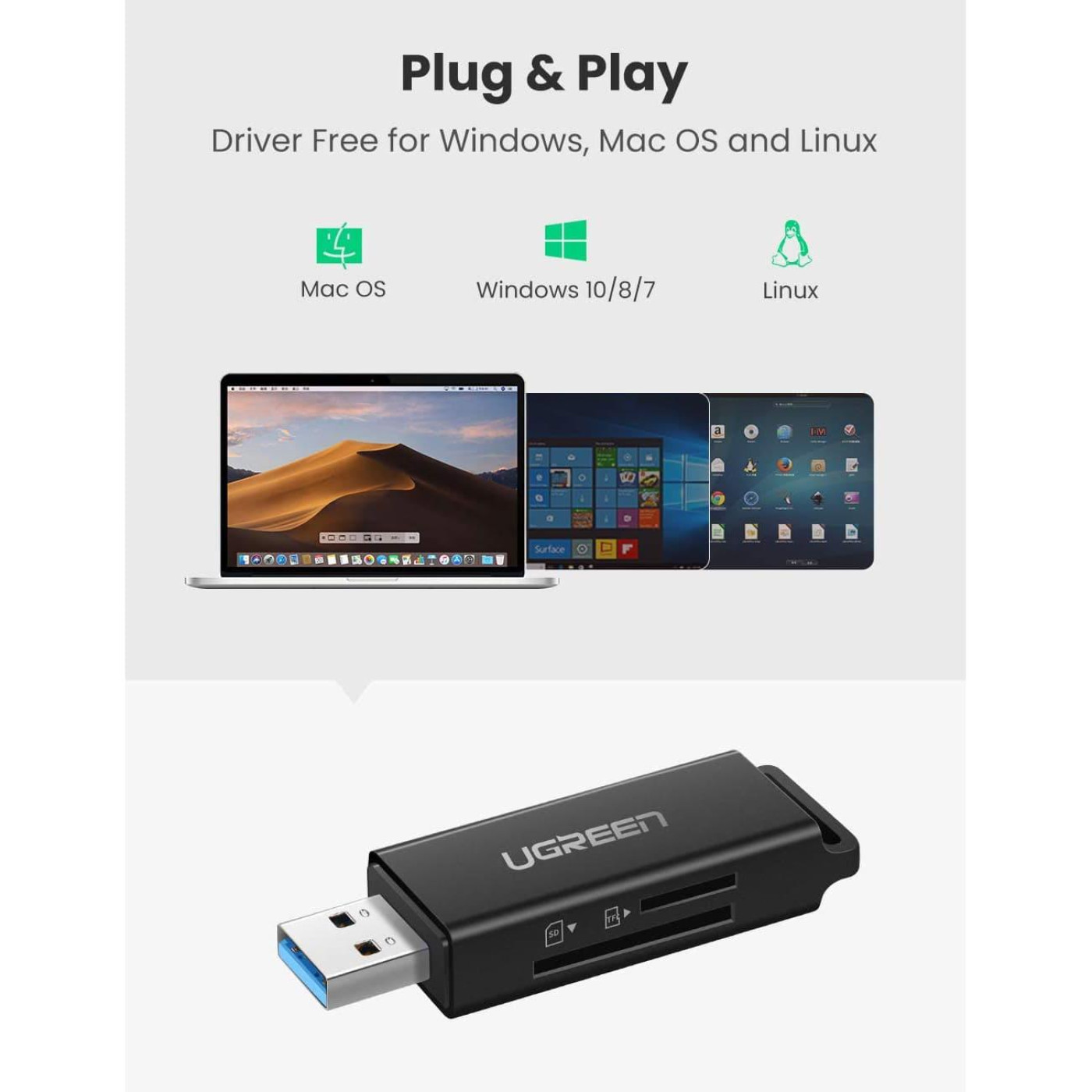Кардридер Ugreen Card Reader TF/SD USB 3.0 Black (40752)