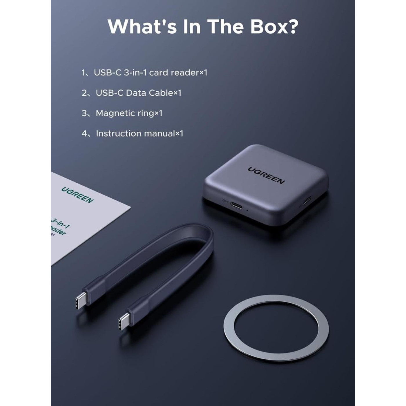 Кардридер Ugreen iдер USB 3.2 Magnetic (65095)
