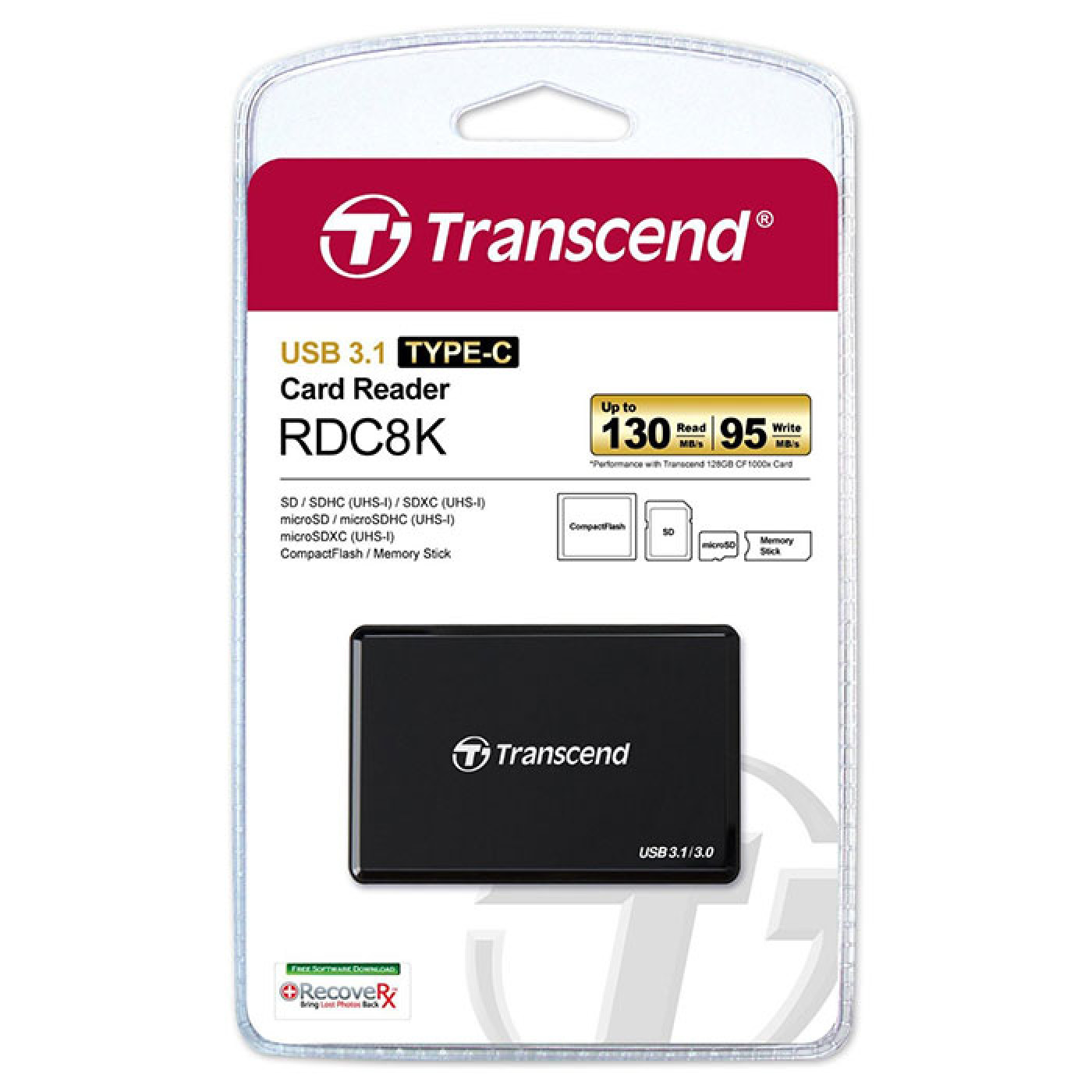 Кардридер Transcend USB 3.1 Gen 1 Type-C Multi Card Black (TS-RDC8K2)