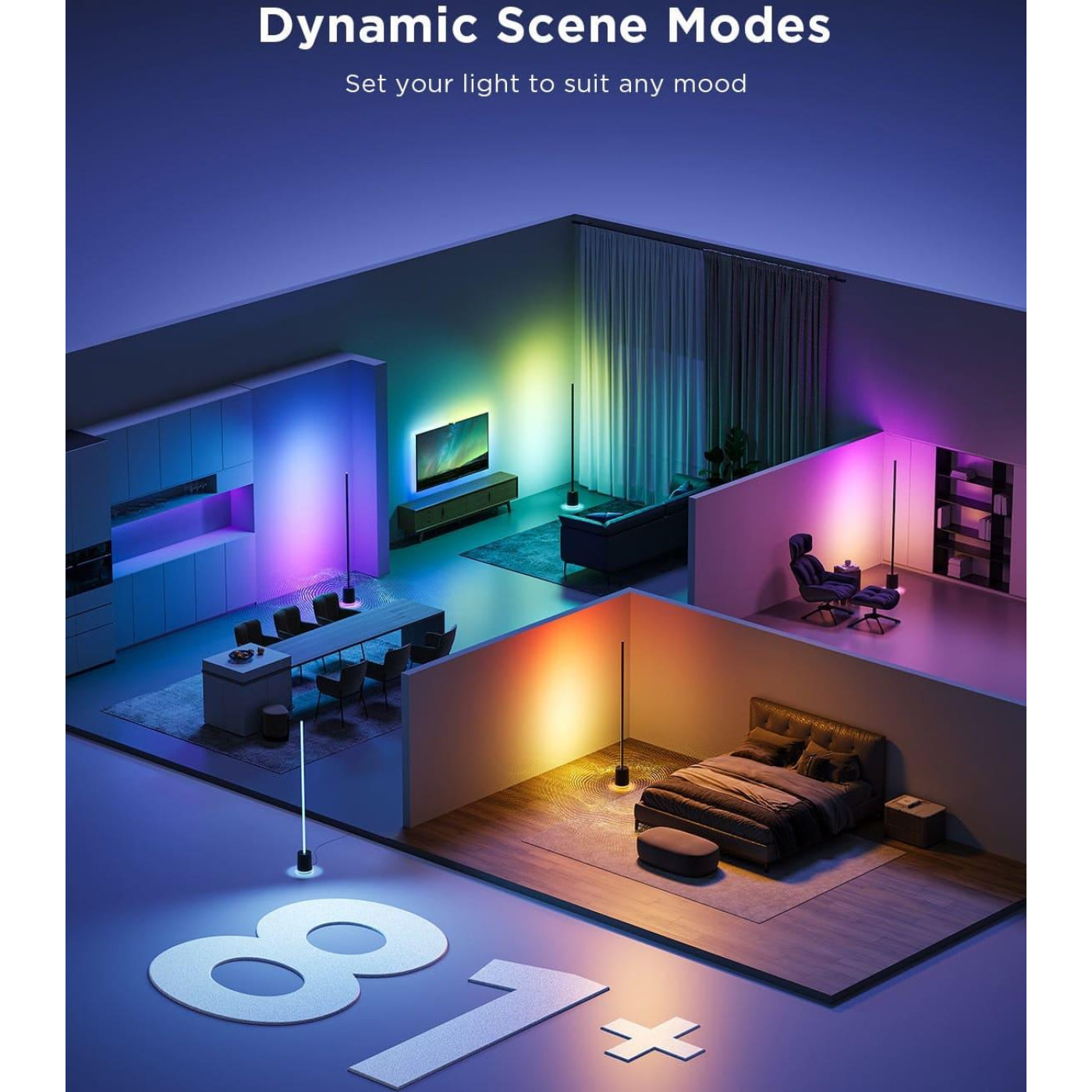 Торшер розумний Govee H6079, 1500Lm, RGBICW, with speaker, WI-FI/Bluetooth, білий