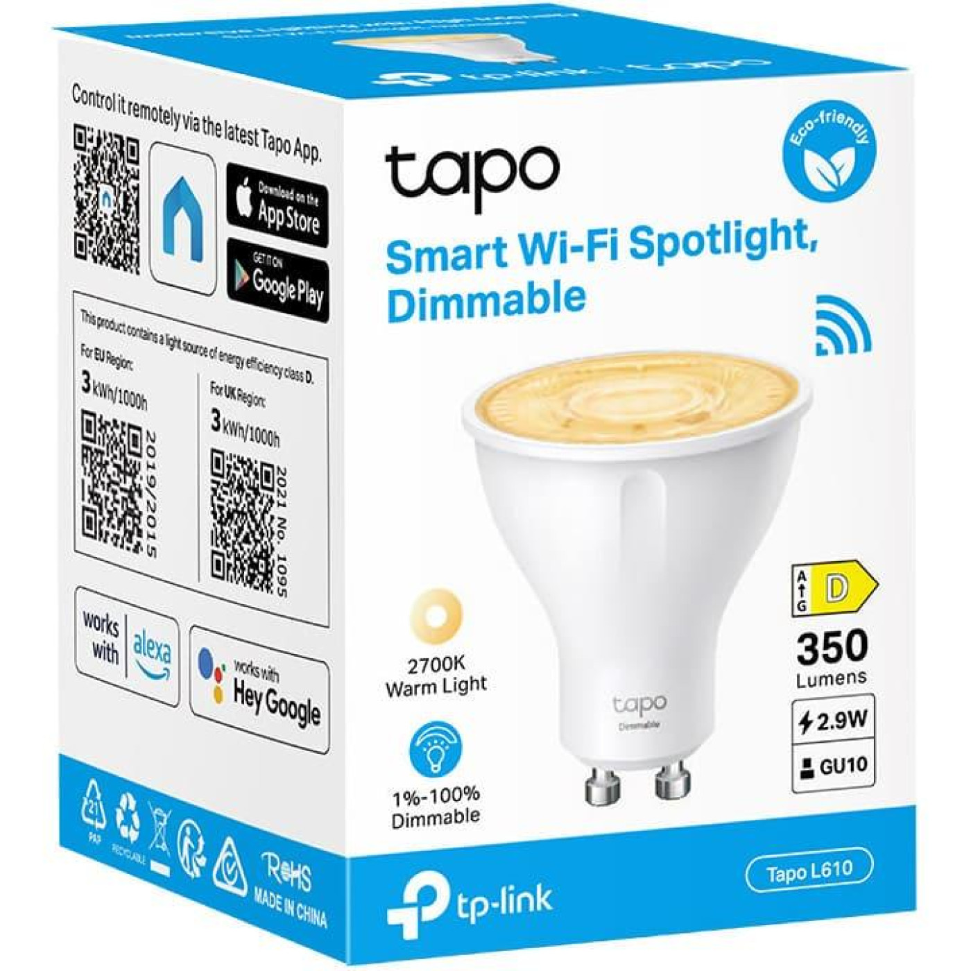 Розумна Wi-Fi лампа TP-LINK Tapo L610 N300 GU10