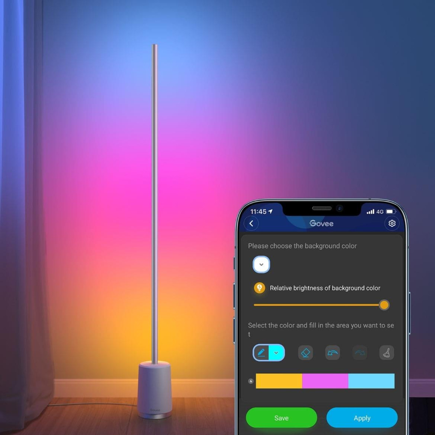 Торшер розумний Govee H6072 Lyra RGBICWW Corner Floor Lamp Білий