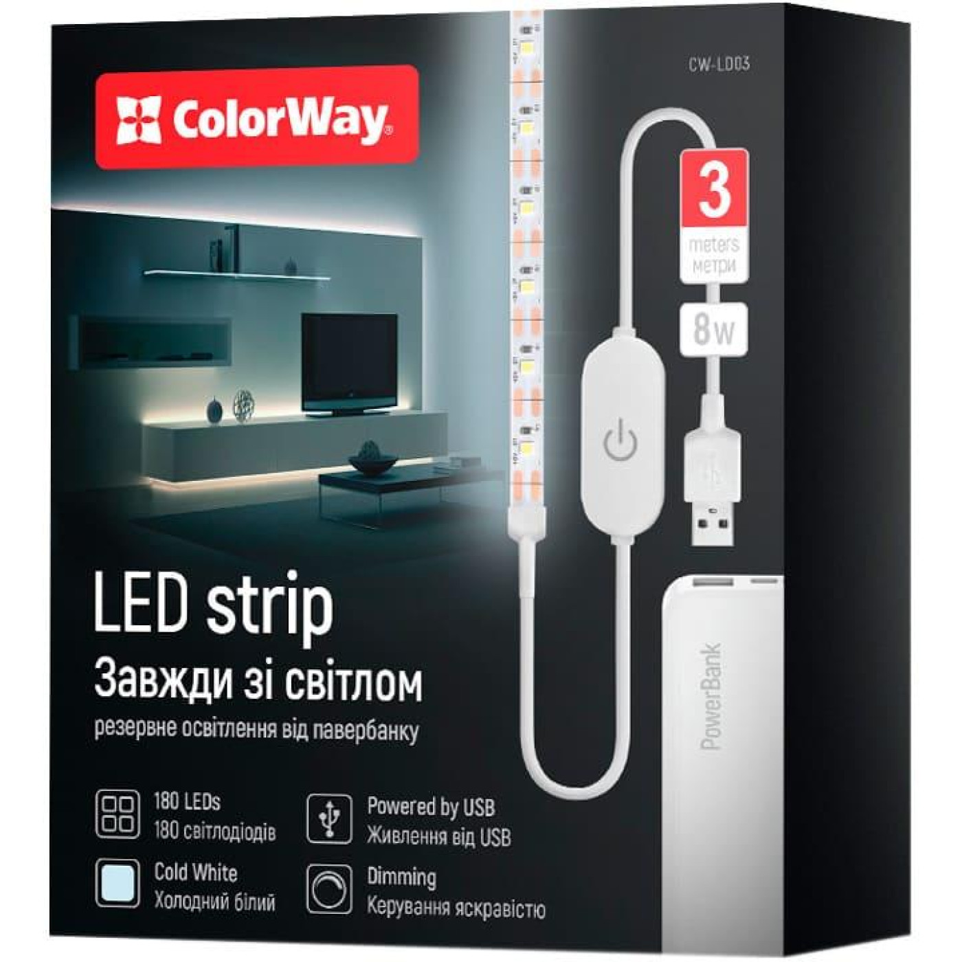 Свитлодиодна стричка ColorWay LED  3м з живленням вид USB (CW-LD03)