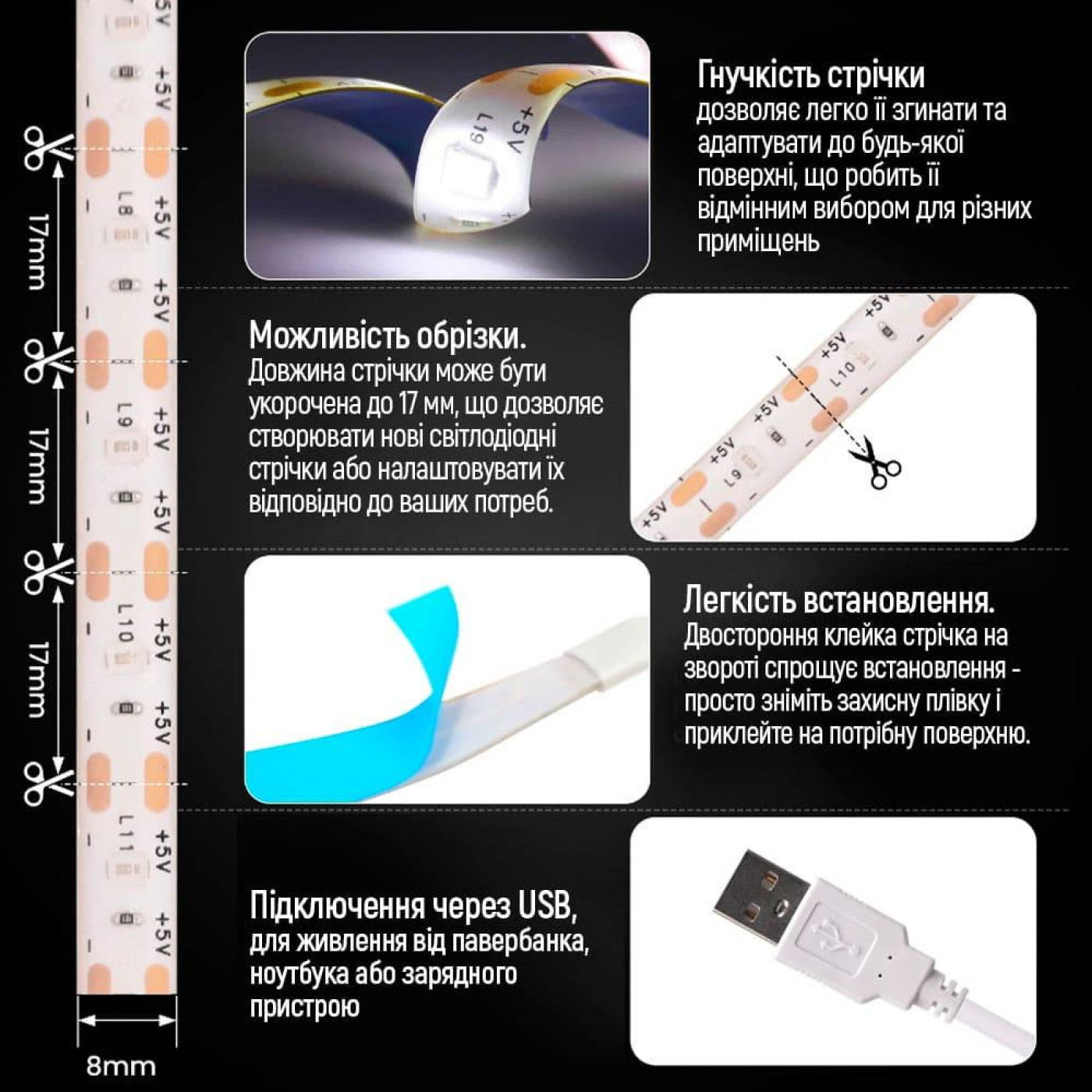 Свитлодиодна стричка ColorWay LED  3м з живленням вид USB (CW-LD03)