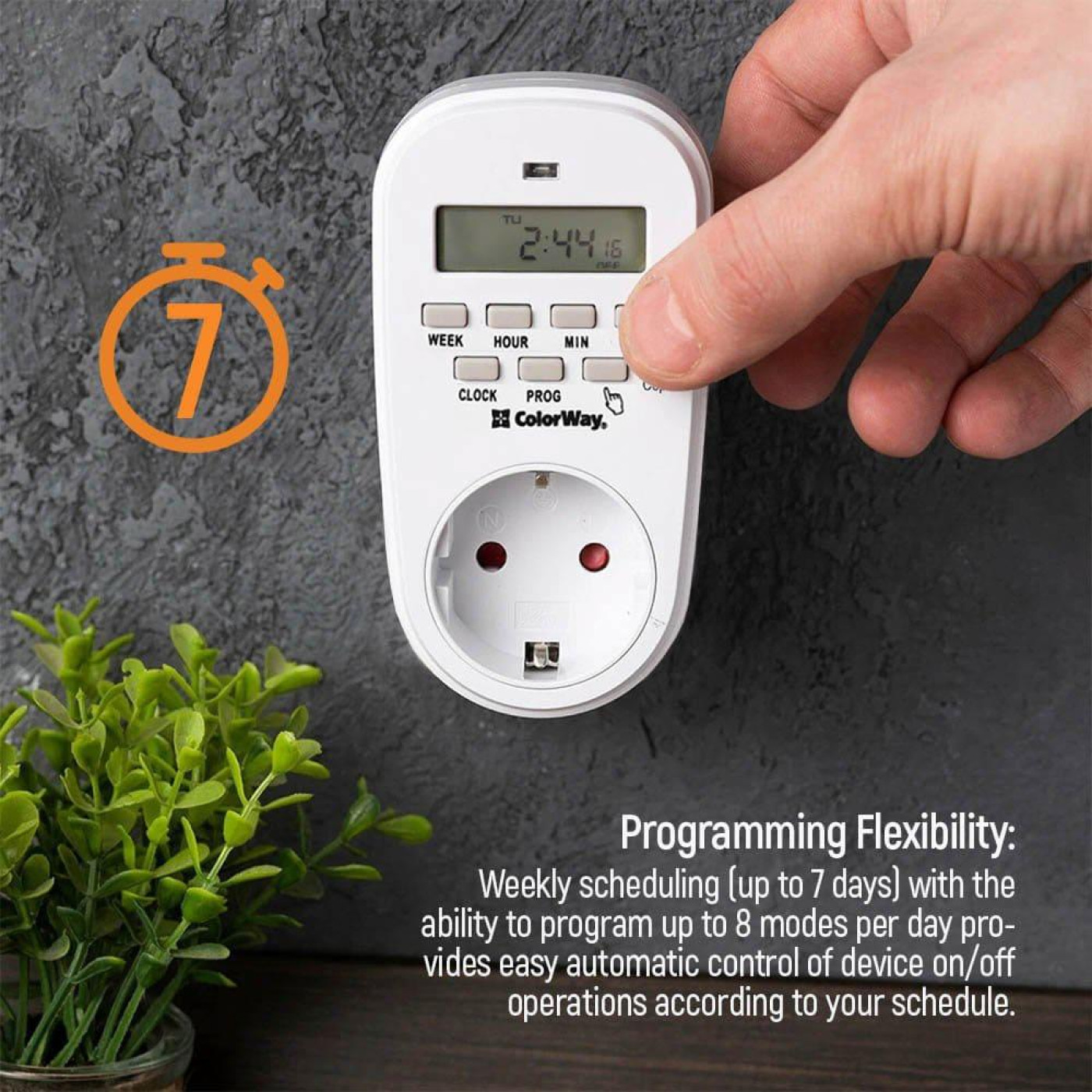 Таймер-розетка СolorWay 16A 3680W електронний тижневий 7D (CW-STE01-7D)