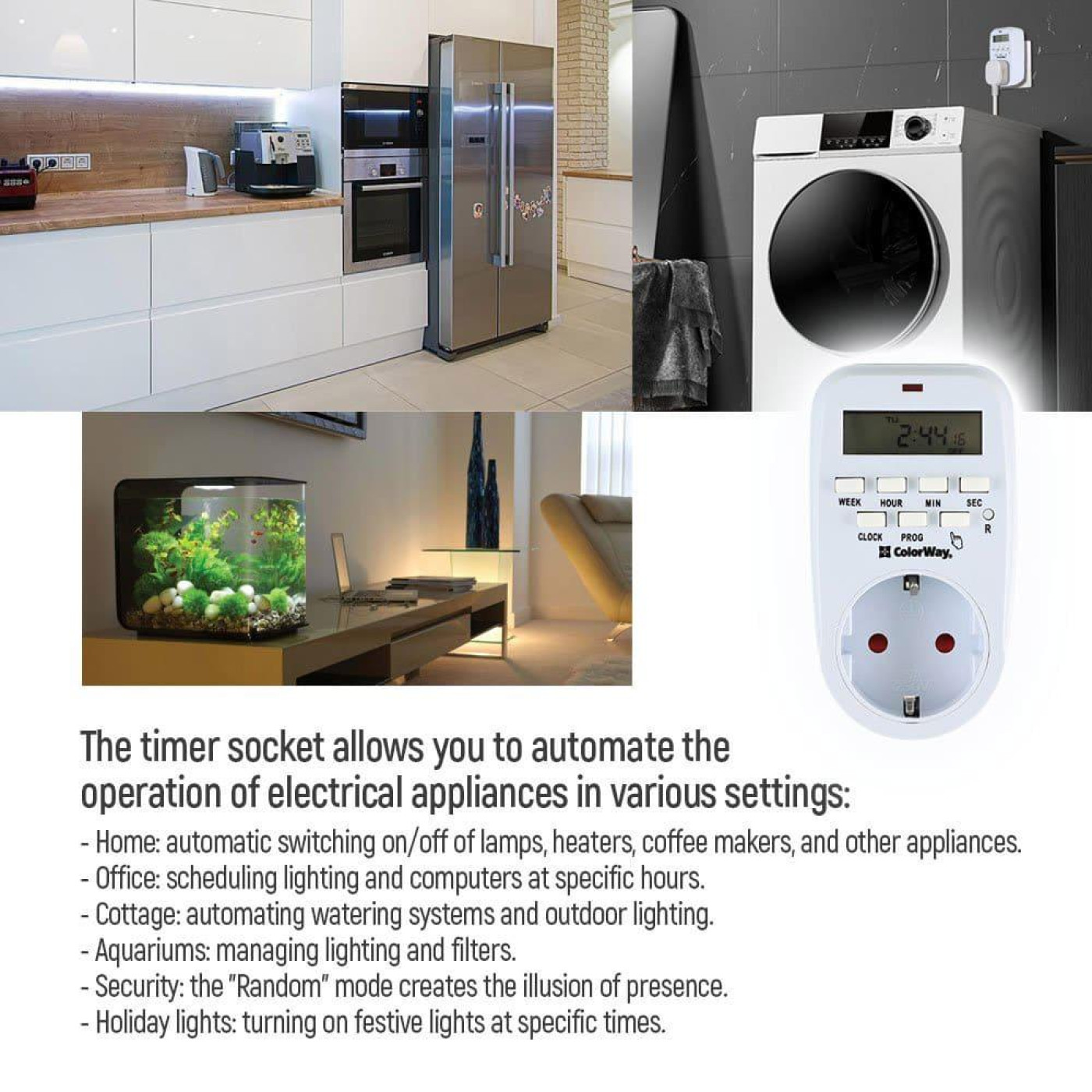 Таймер-розетка СolorWay 16A 3680W електронний тижневий 7D (CW-STE01-7D)