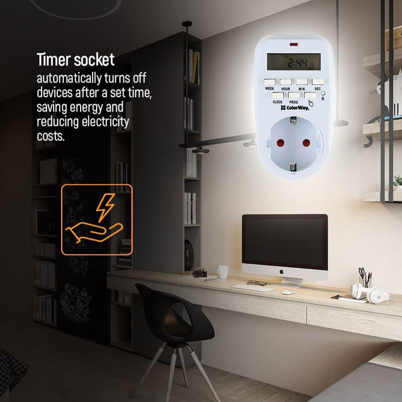 Таймер-розетка СolorWay 16A 3680W електронний тижневий 7D (CW-STE01-7D)