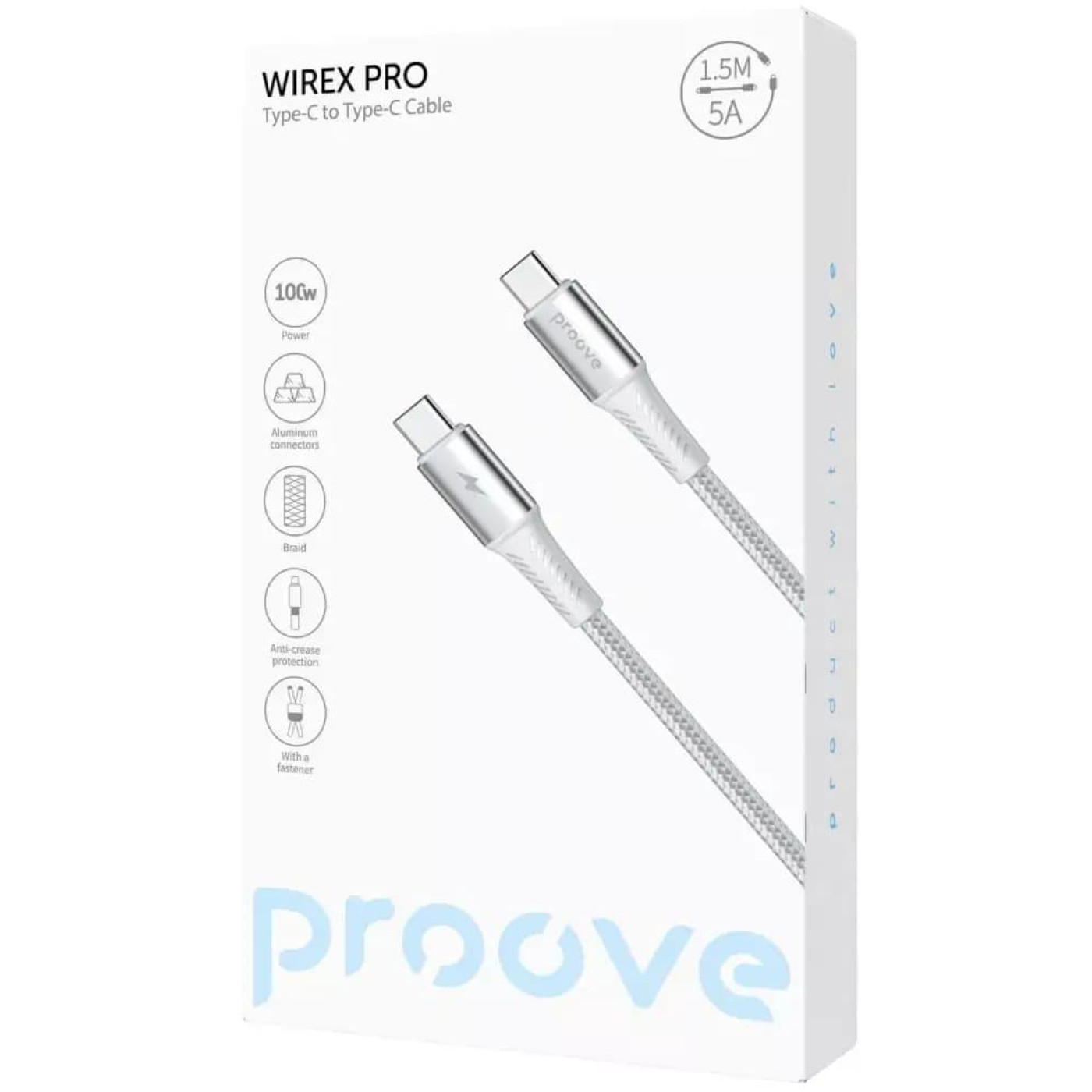 Кабель Proove WireX Pro Type-C to Type-C 100W (1.5m) white (CCWX11002202)